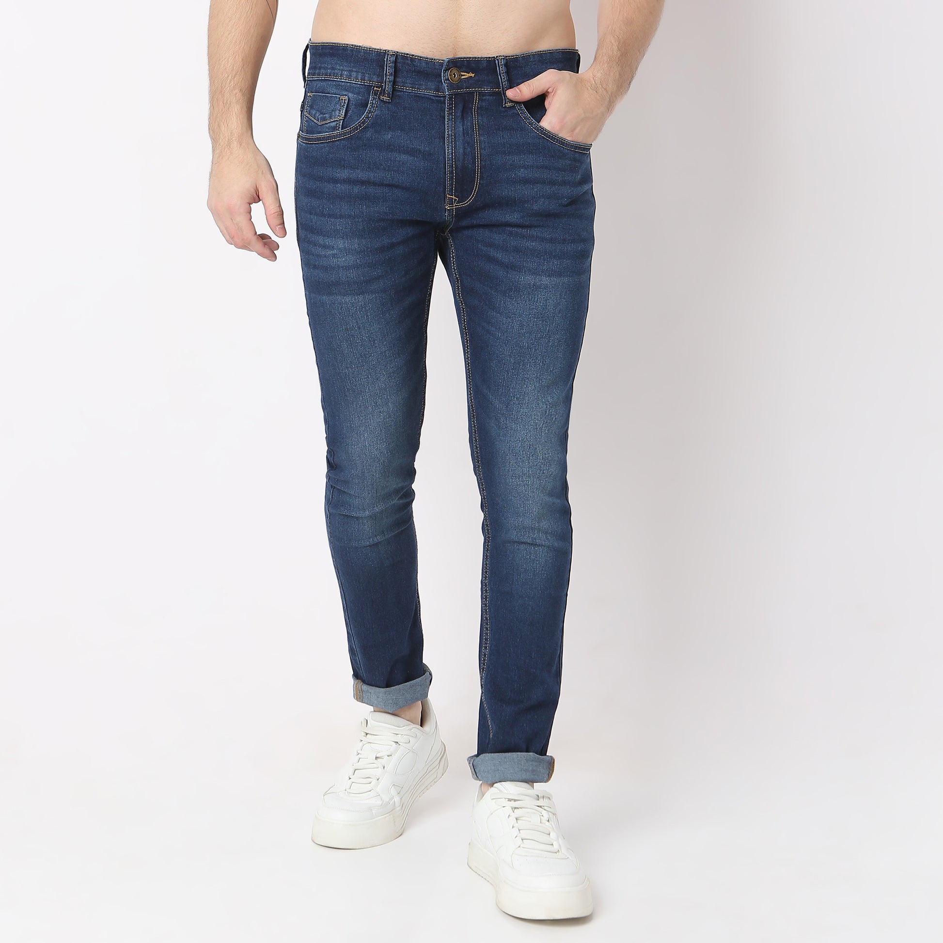 Stone Wash Skinny Fit Clean Look Jeans