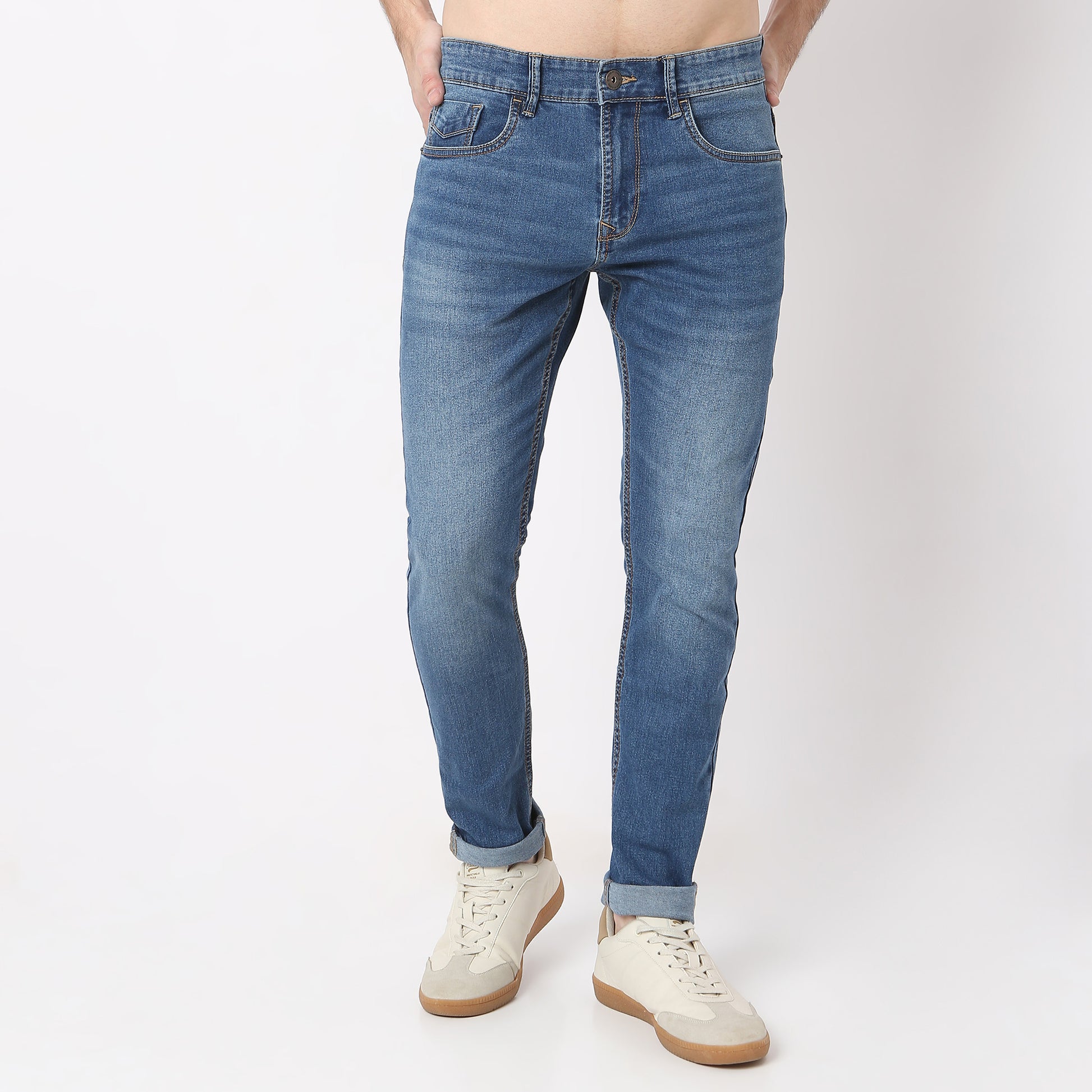 Stone Wash Skinny Fit Clean Look Jeans