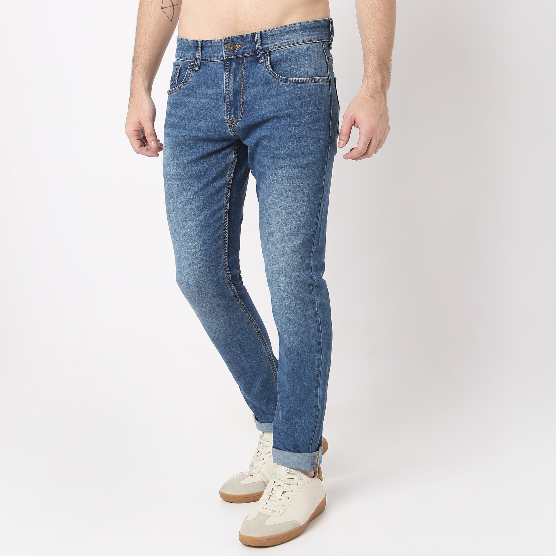 Stone Wash Skinny Fit Clean Look Jeans
