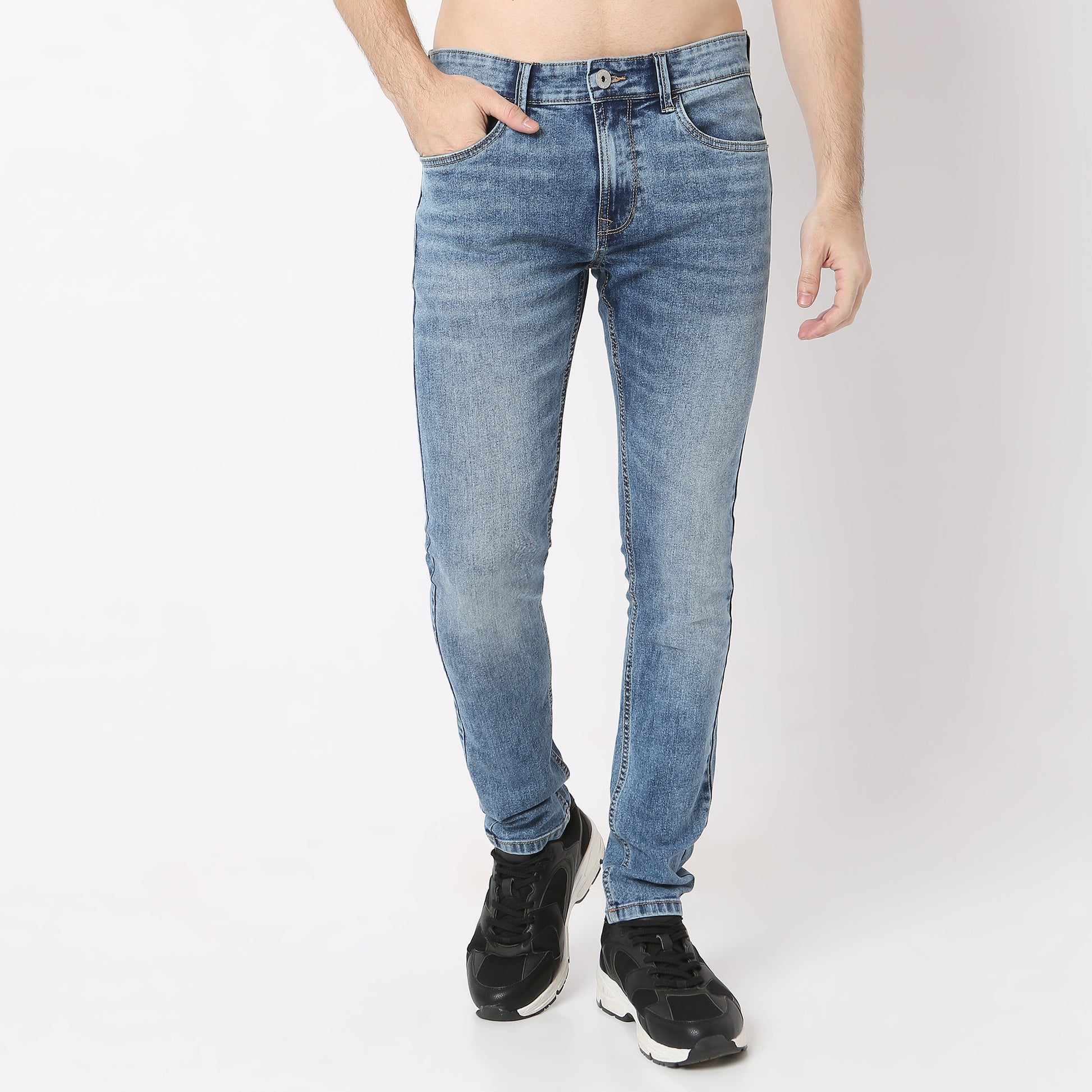 Stone Wash Skinny Fit Clean Look Jeans