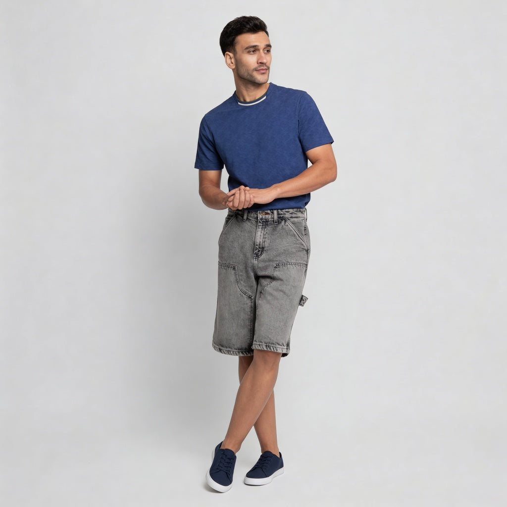 Woven Straight Fit Denim Shorts
