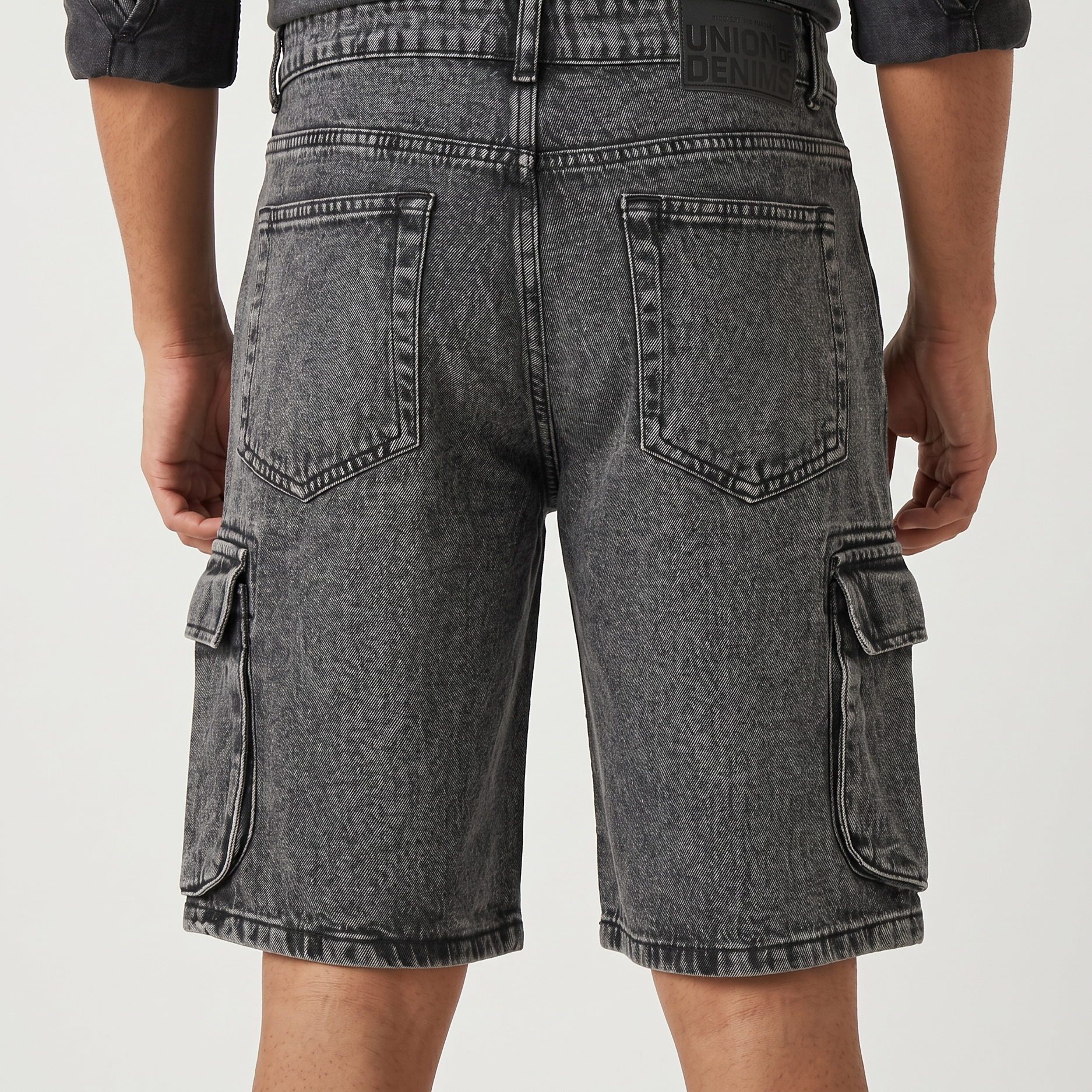 Solid Mid Rise Cargo Shorts