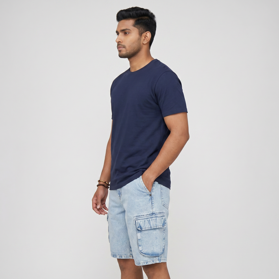 Solid Mid Rise Cargo Shorts