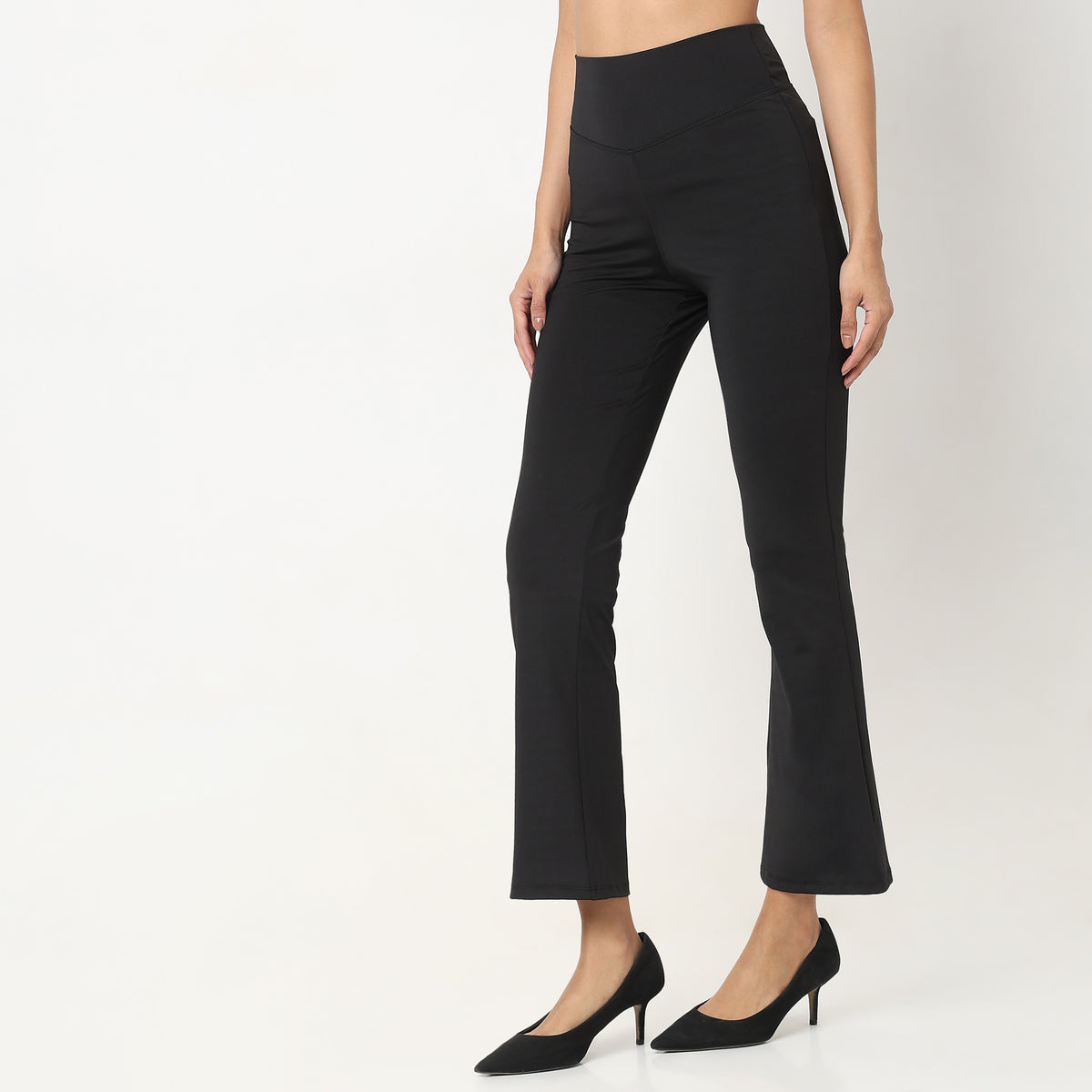 Mid Flare Solid High Rise Leggings