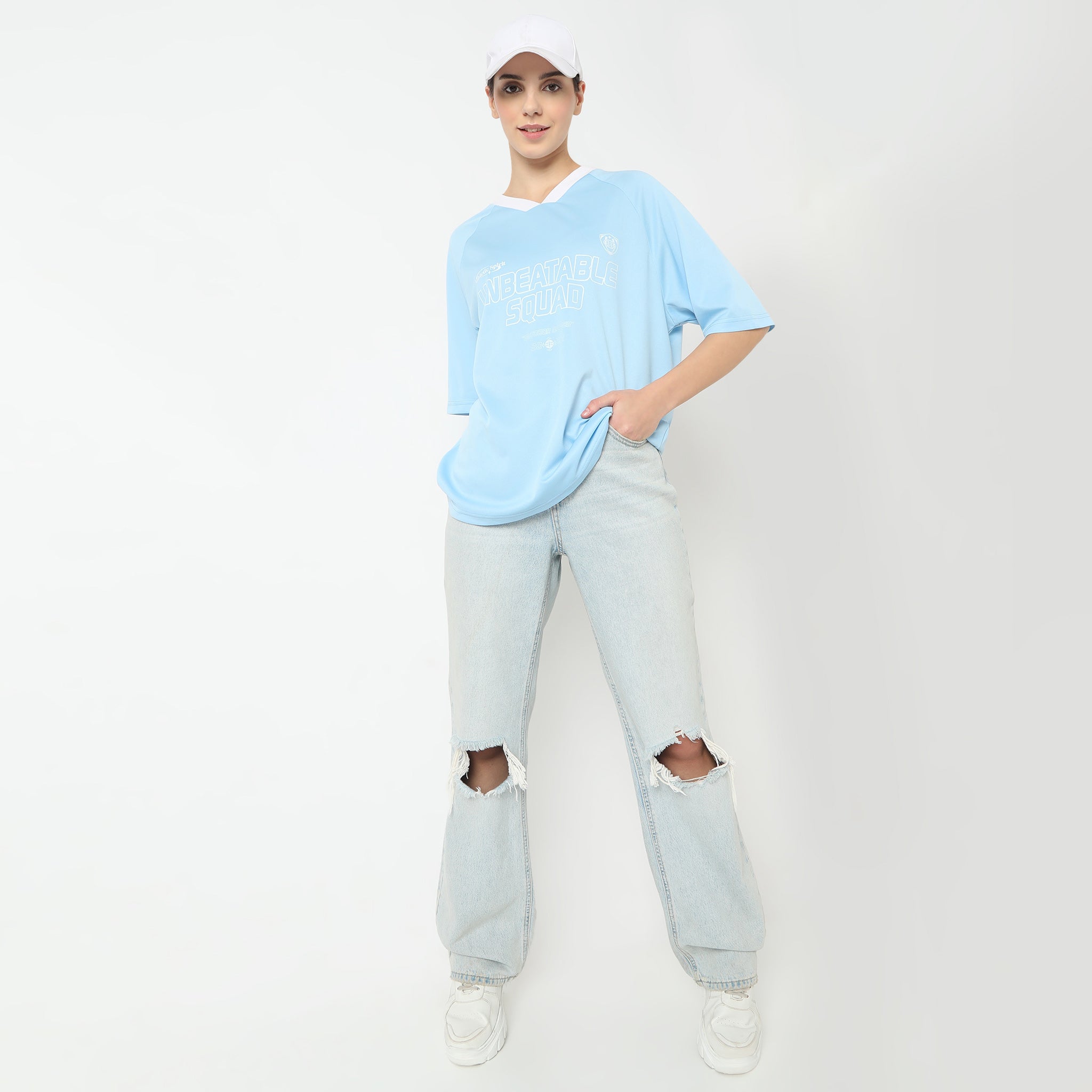 Oversize Printed V-Neck T-Shirt