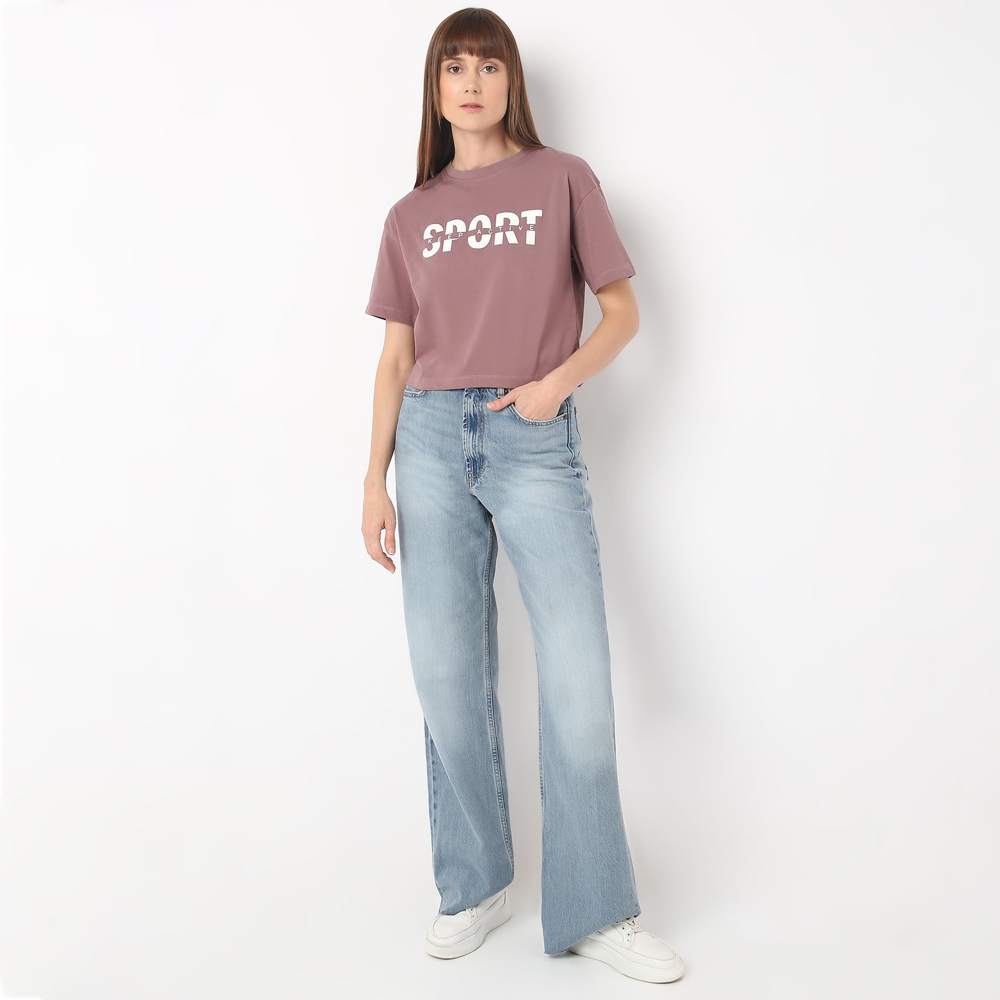 Boxy Fit Graphic Round Neck T-Shirt