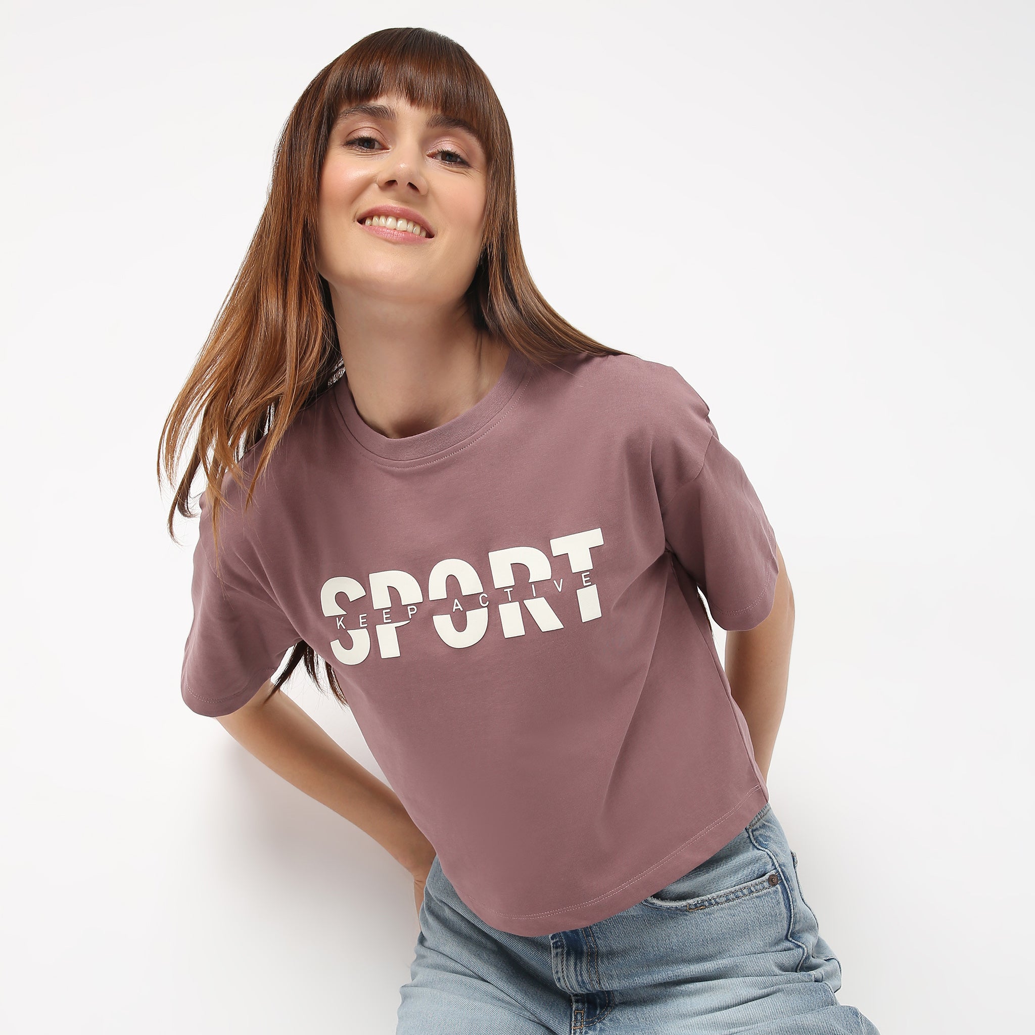 Boxy Fit Graphic Round Neck T-Shirt