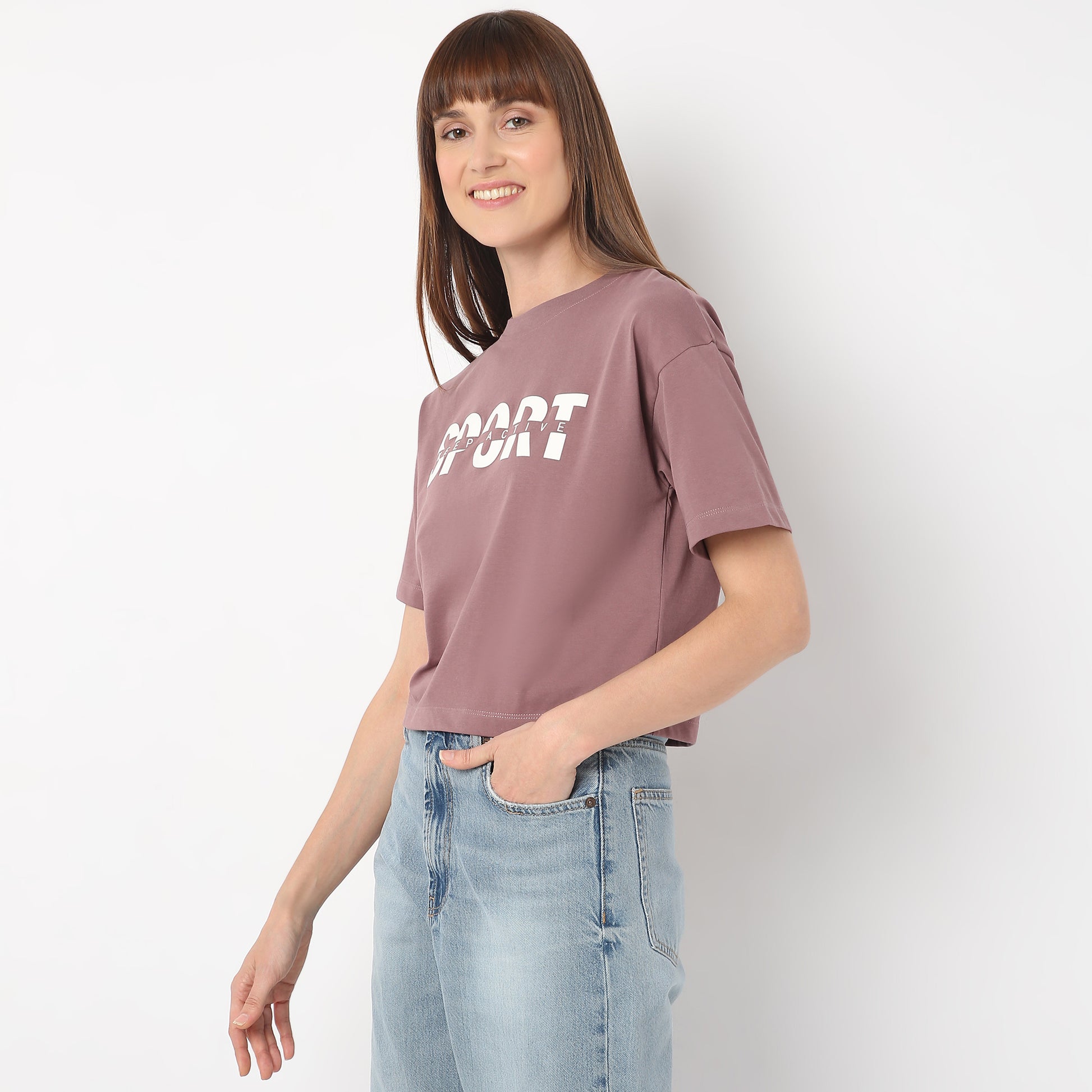 Boxy Fit Graphic Round Neck T-Shirt