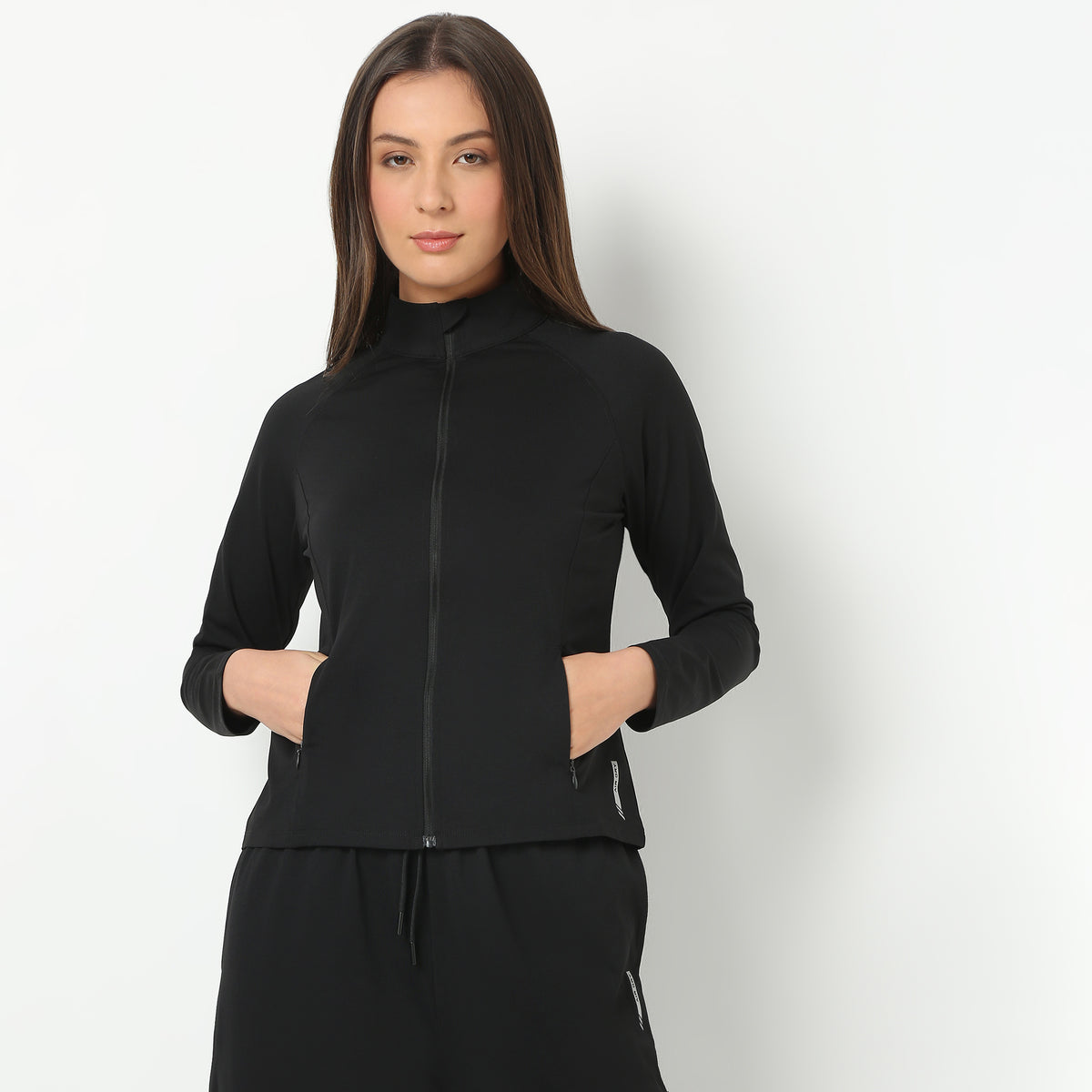 Women Solid Turtle Neck Full Sleeve Active With Sports Jacket T-Shirt
