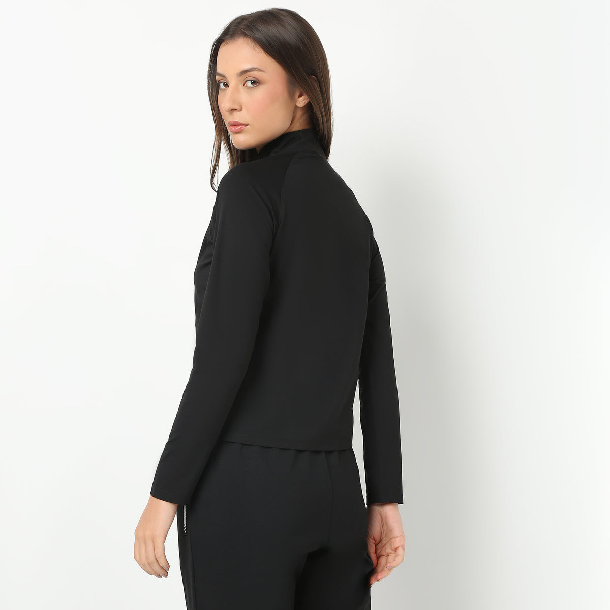 Women Solid Turtle Neck Full Sleeve Active With Sports Jacket T-Shirt