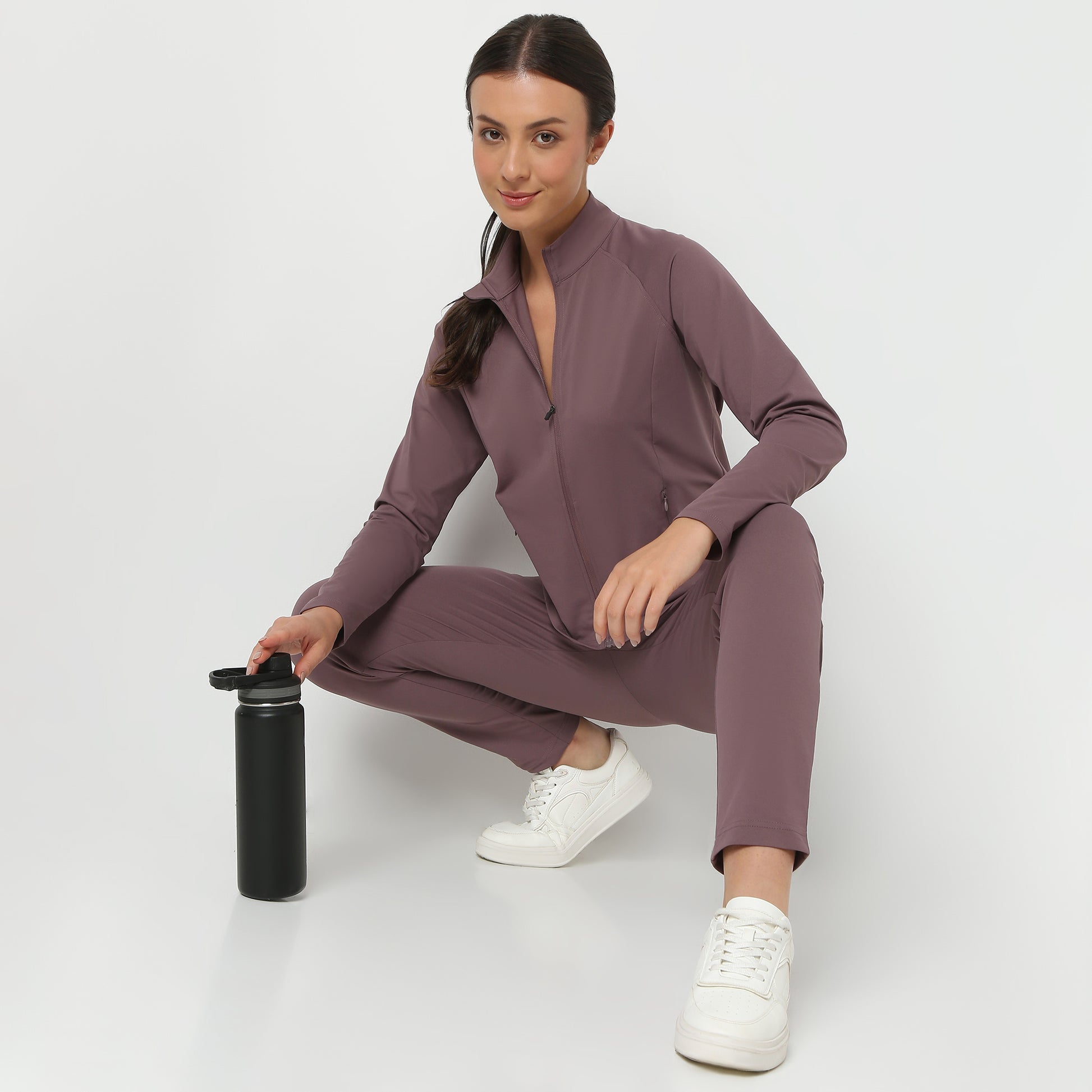 Women Solid Turtle Neck Full Sleeve Active With Sports Jacket T-Shirt