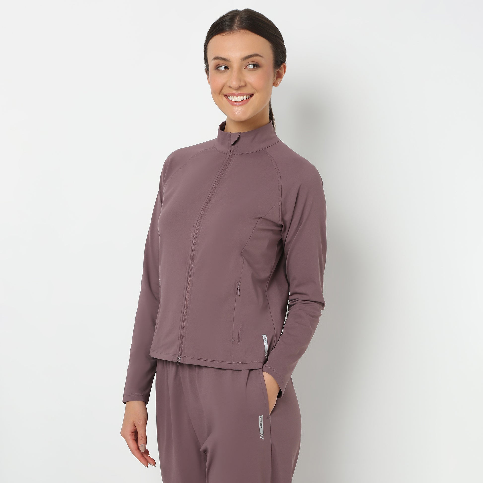 Women Solid Turtle Neck Full Sleeve Active With Sports Jacket T-Shirt