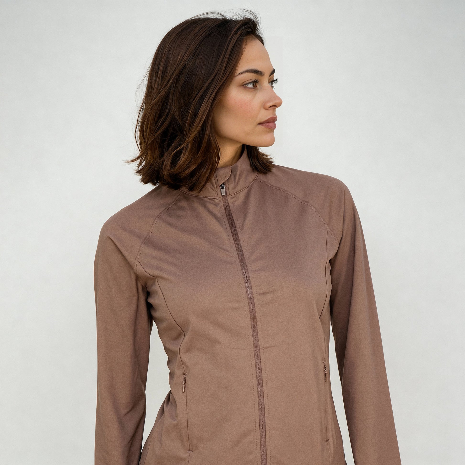 Women Solid Turtle Neck Full Sleeve Active With Sports Jacket T-Shirt