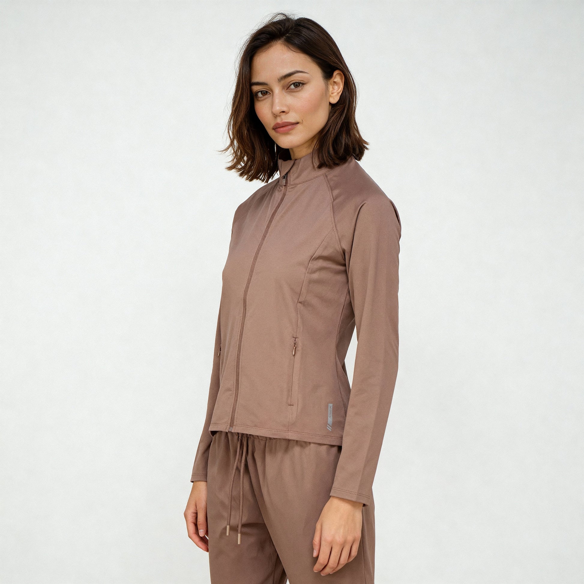 Women Solid Turtle Neck Full Sleeve Active With Sports Jacket T-Shirt