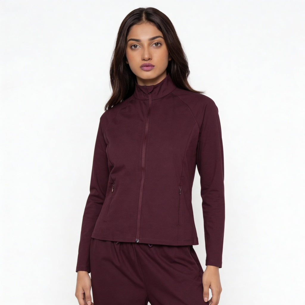 Women Solid Turtle Neck Full Sleeve Active With Sports Jacket T-Shirt