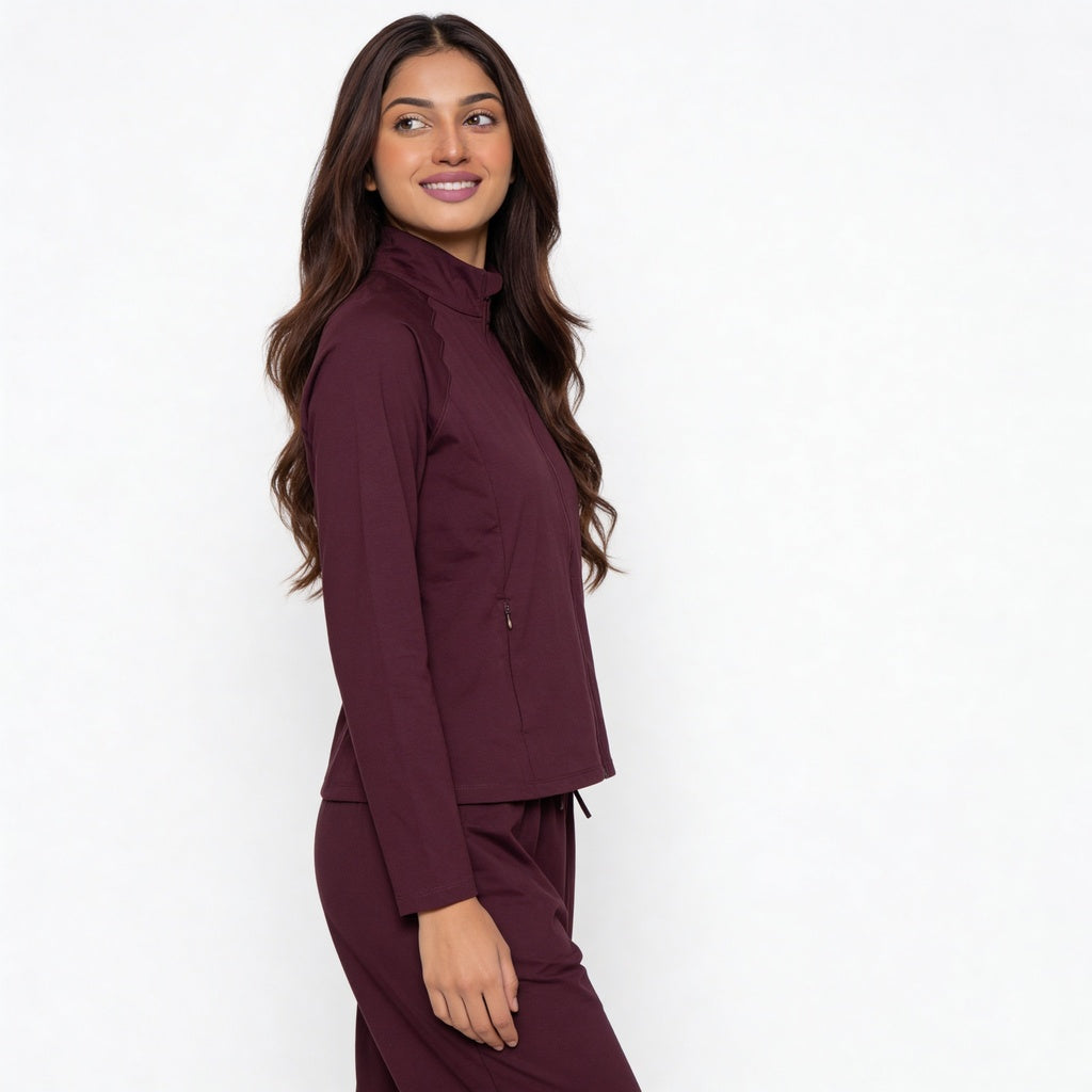 Women Solid Turtle Neck Full Sleeve Active With Sports Jacket T-Shirt