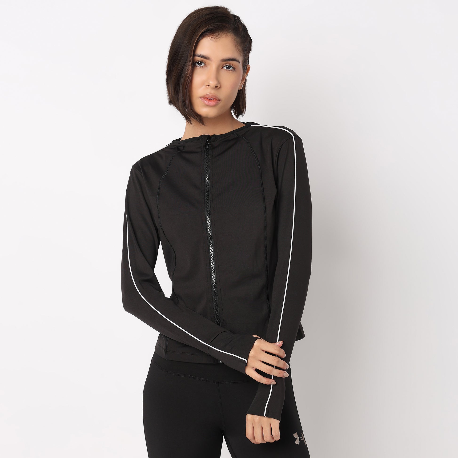 High Neck Jacket with Front Zipper Opening