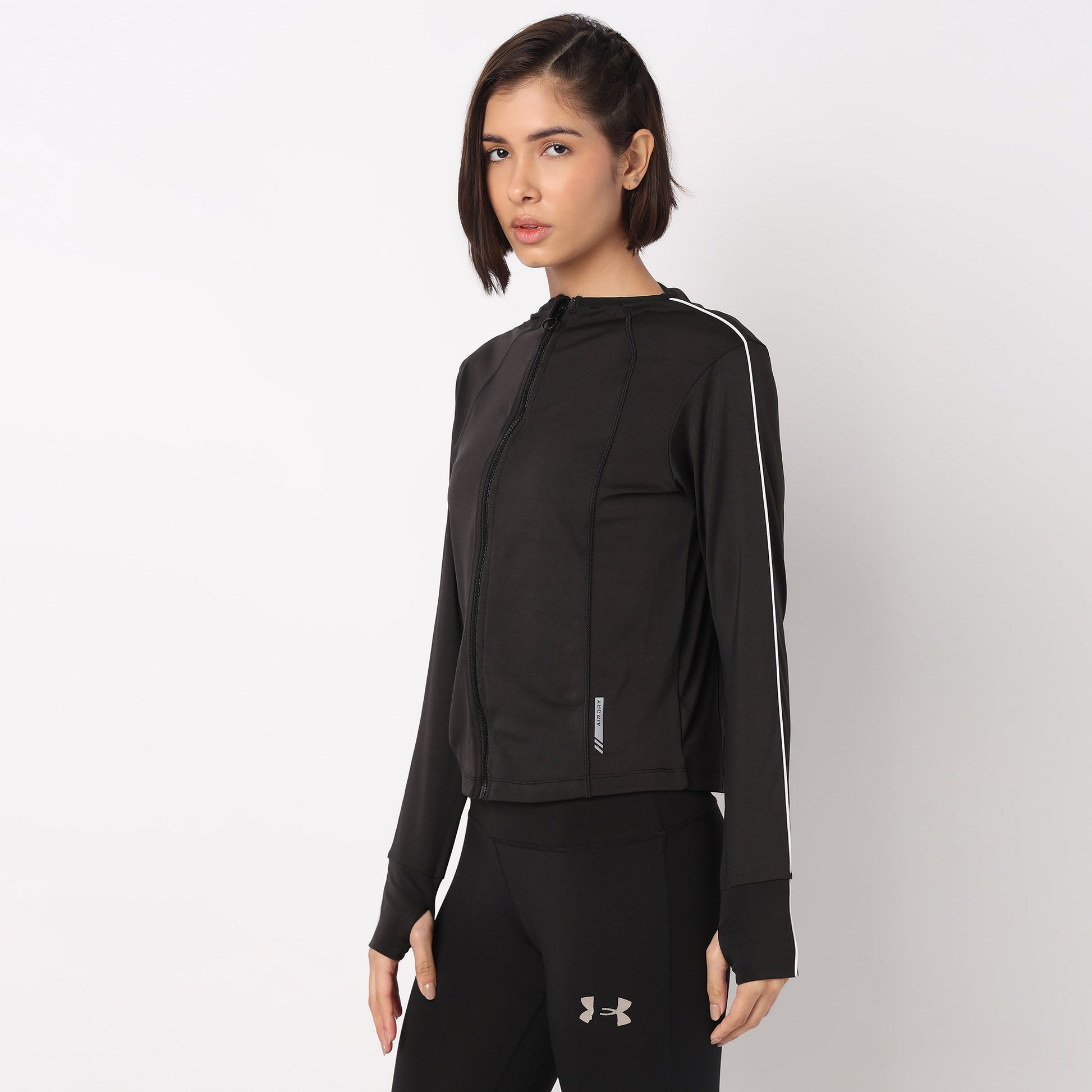 High Neck Jacket with Front Zipper Opening