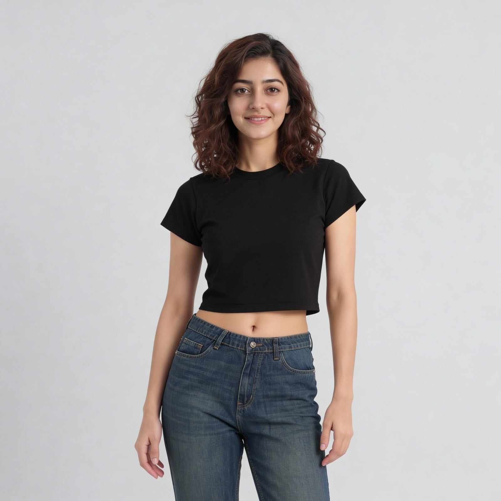 Solid Slim Fit Cropped T-Shirt
