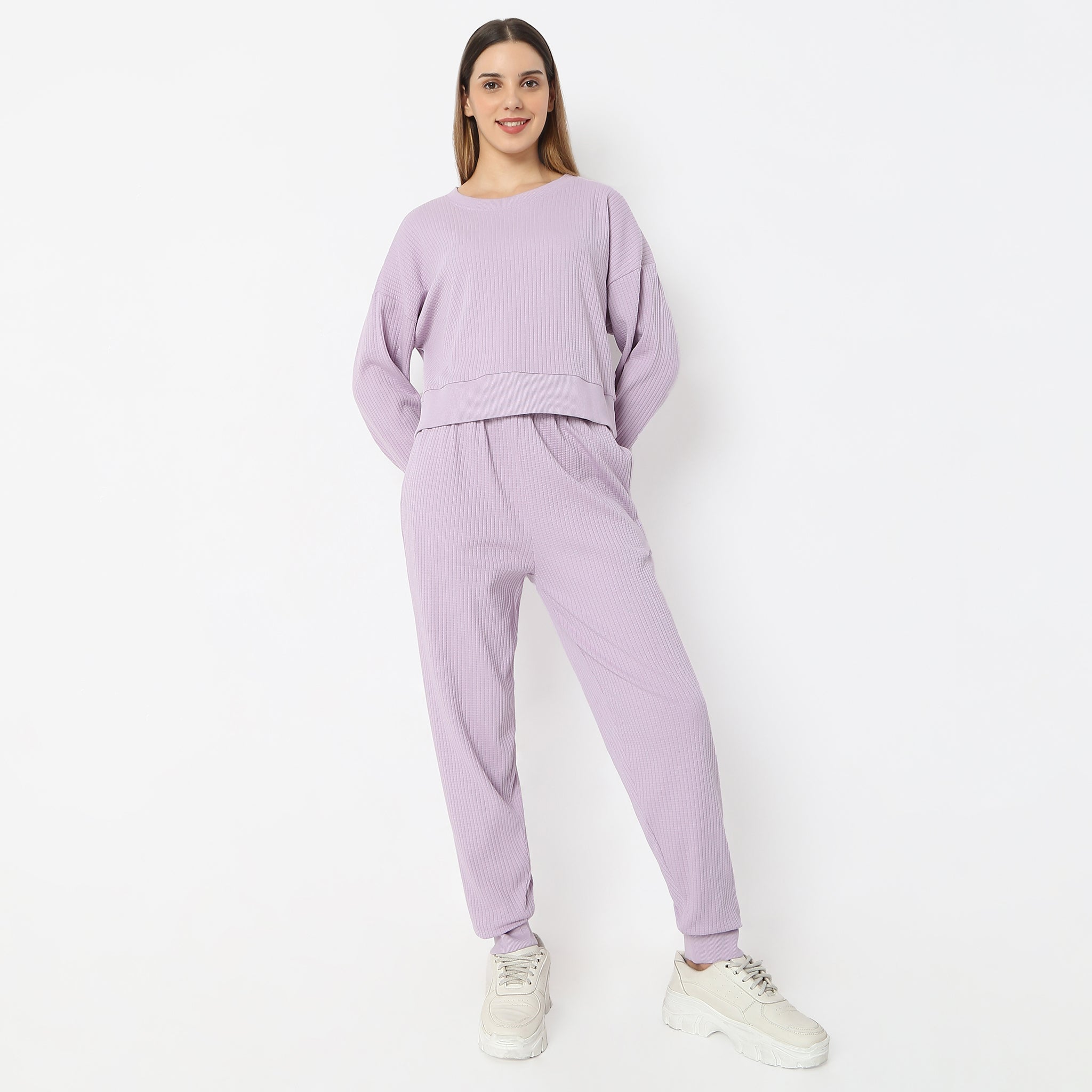 Full Length Waffle Texture High Rise Joggers