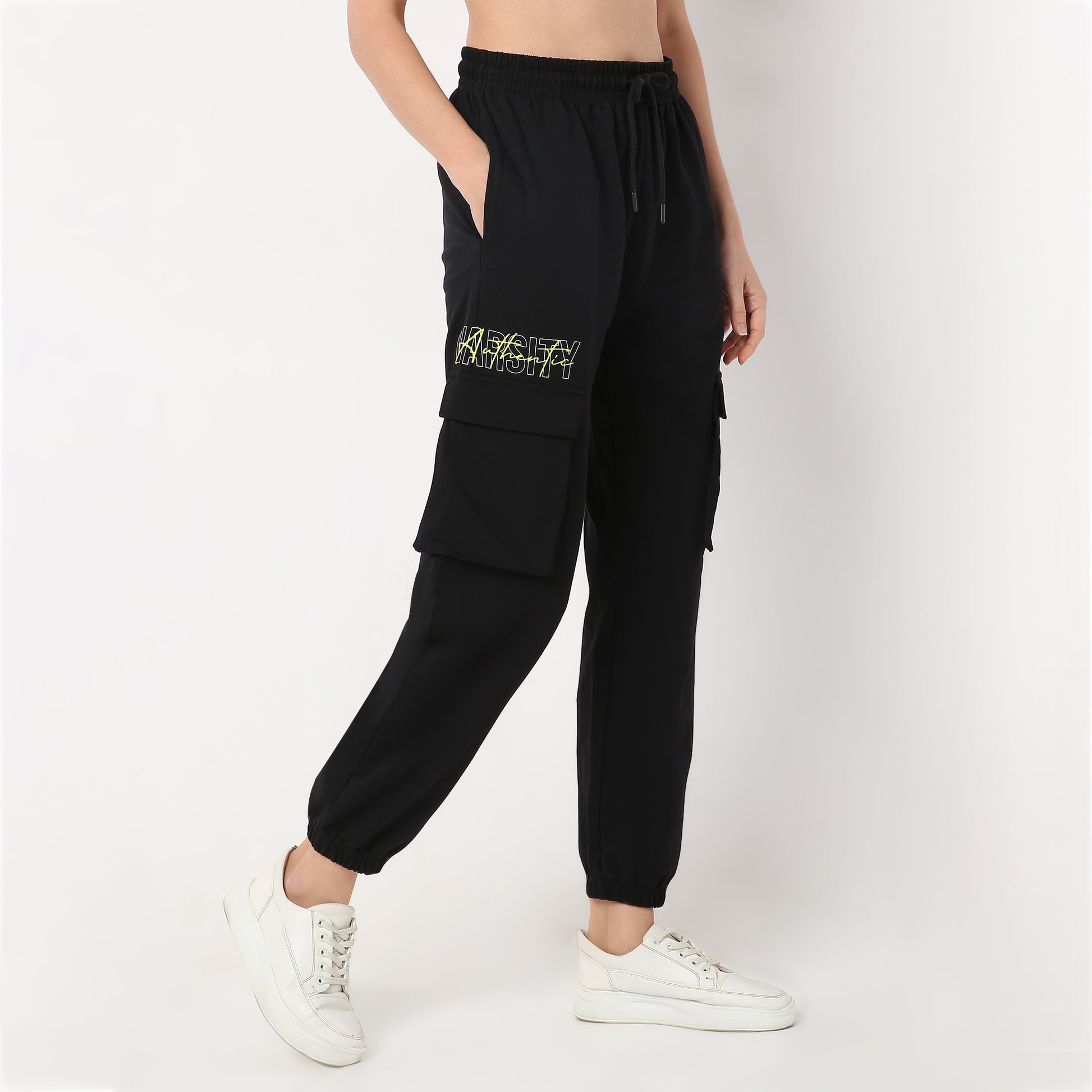 Relaxed Fit Solid Ankle Length High Rise Joggers