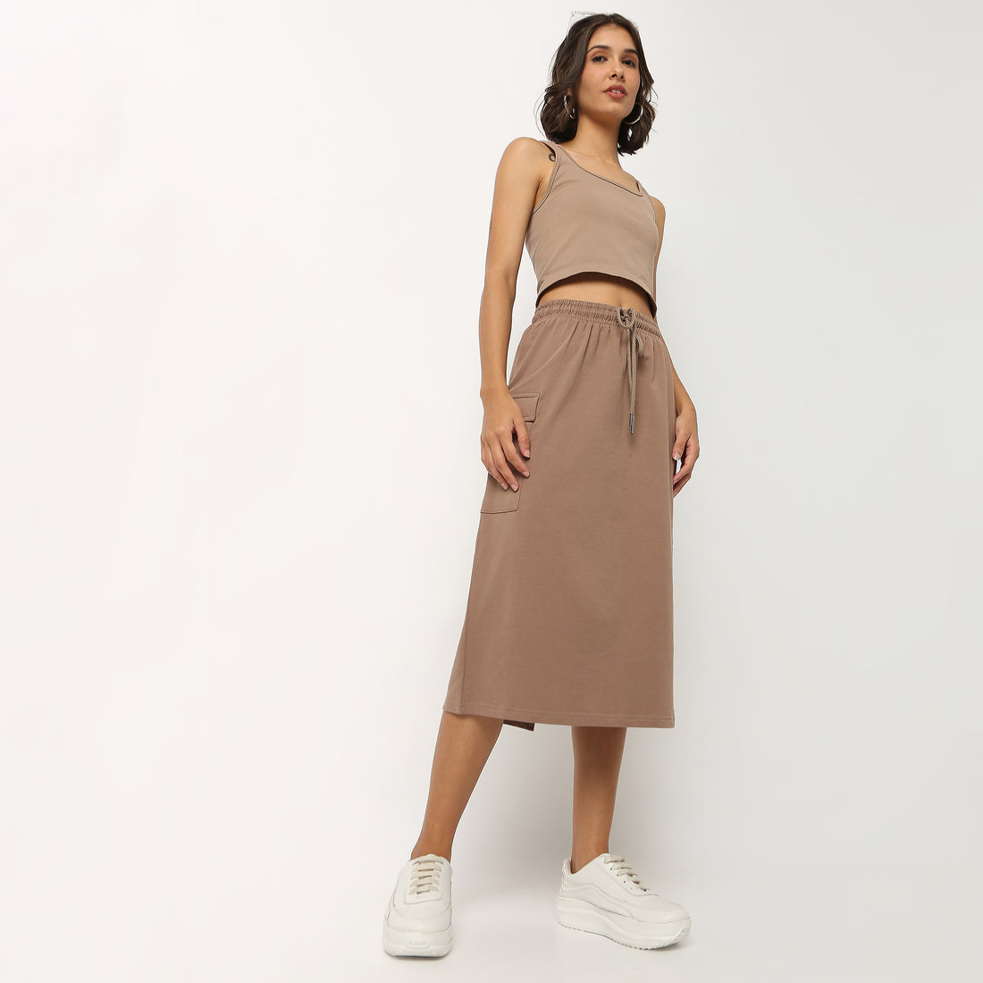 Cotton Fabric Calf Length Skirt