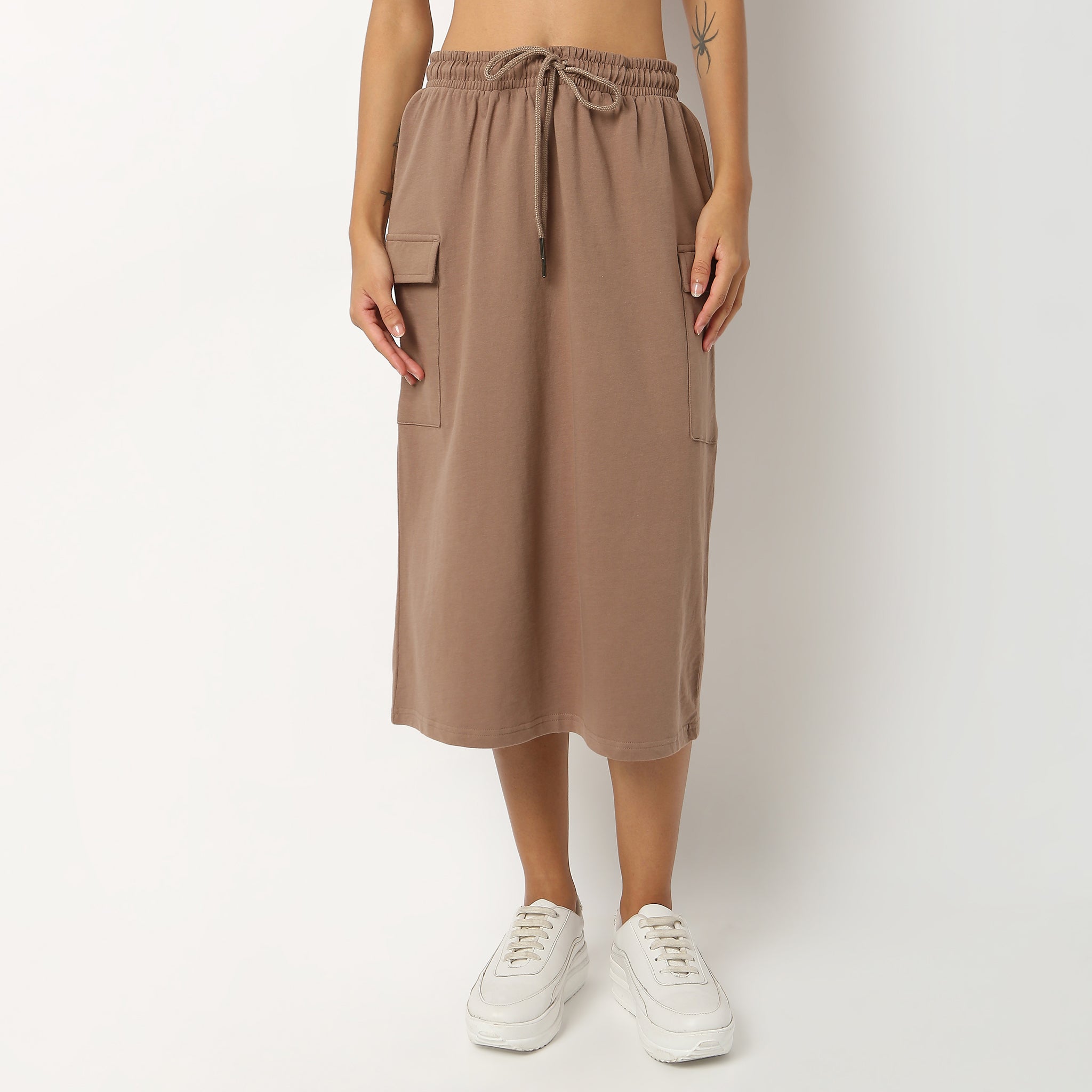 Cotton Fabric Calf Length Skirt