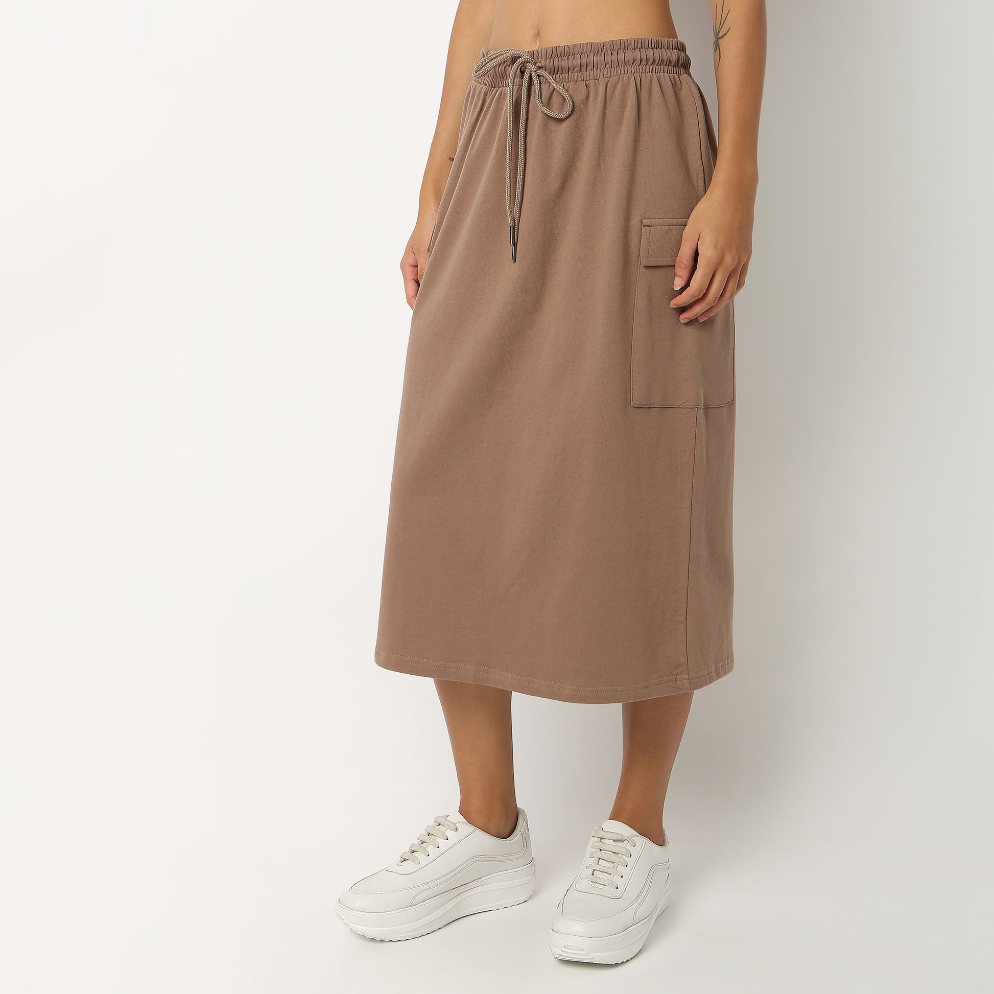 Cotton Fabric Calf Length Skirt