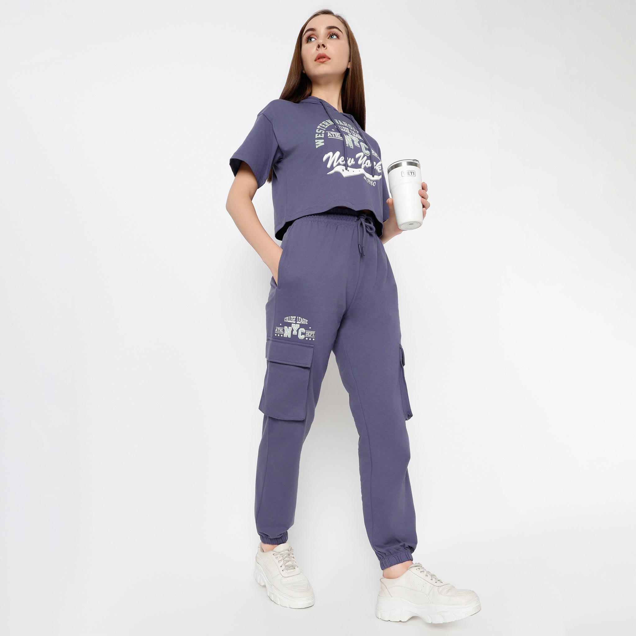 Relaxed Fit Solid Ankle Length High Rise Joggers