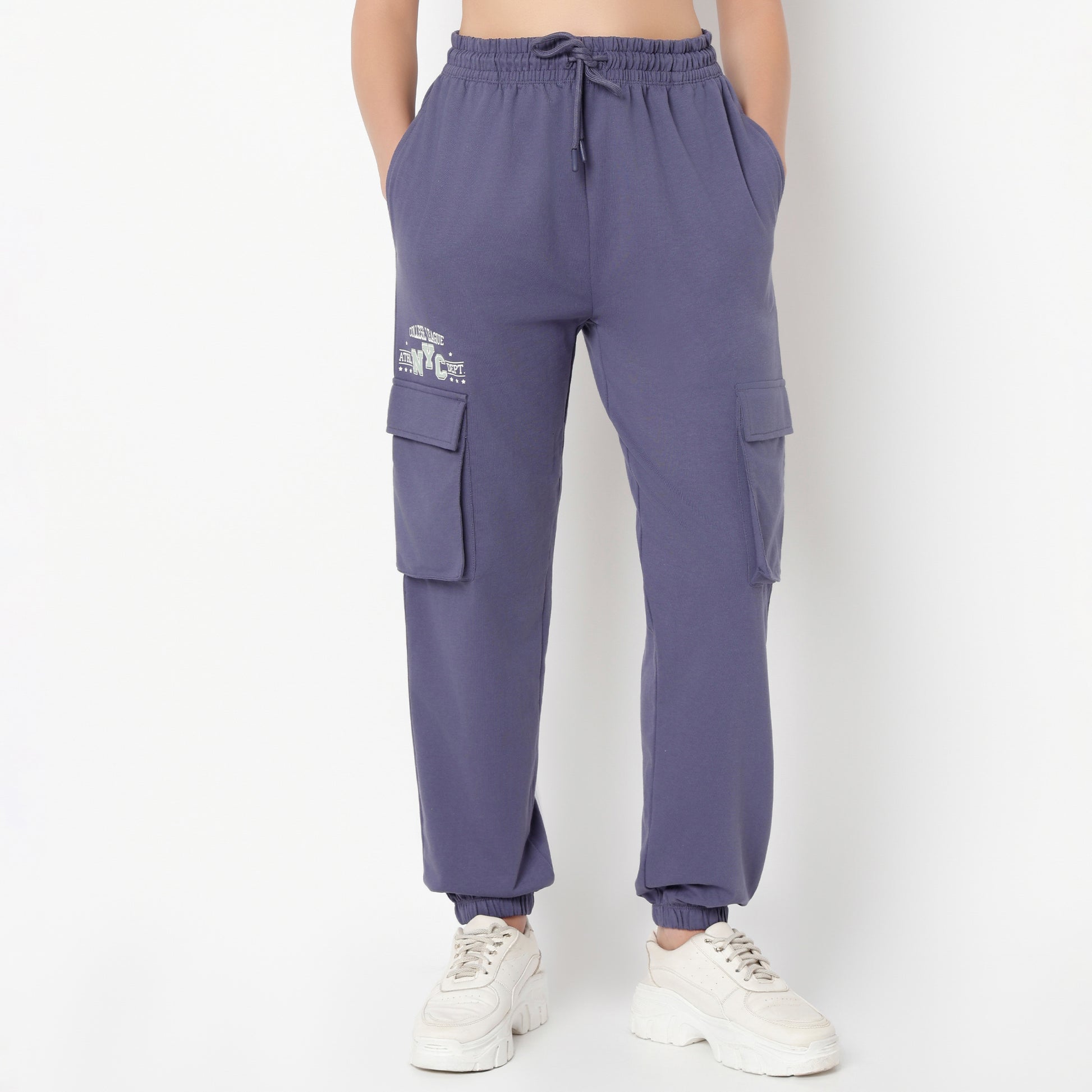 Relaxed Fit Solid Ankle Length High Rise Joggers
