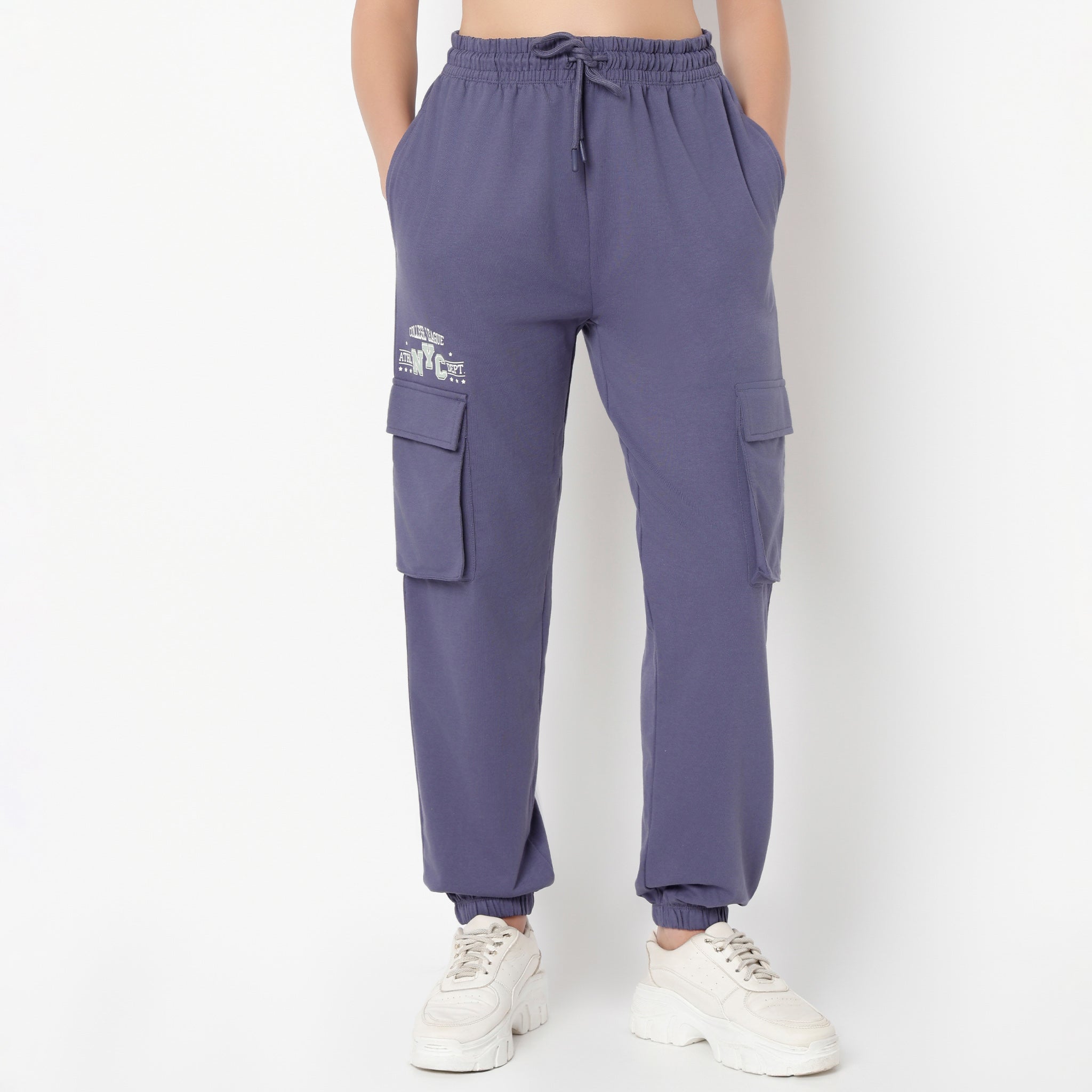 Relaxed Fit Solid Ankle Length High Rise Joggers