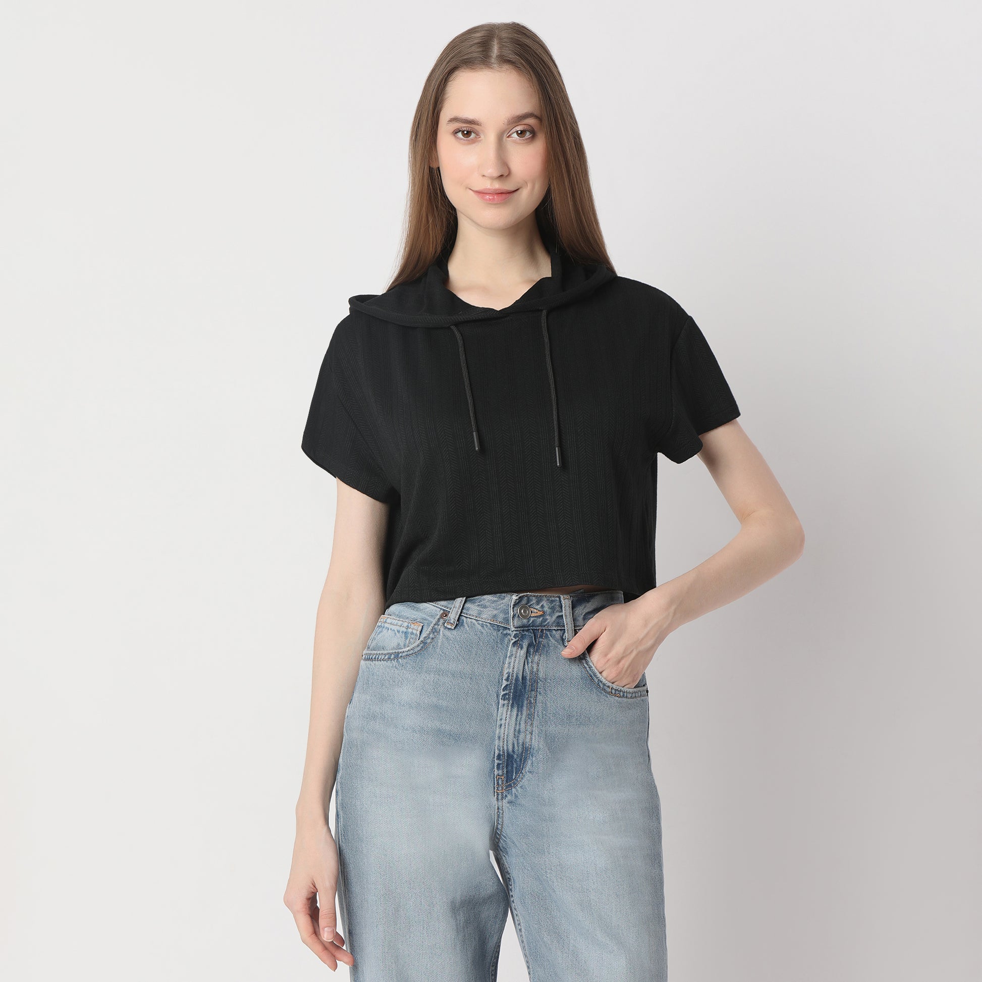 Boxy Fit Solid Cropped T-Shirt