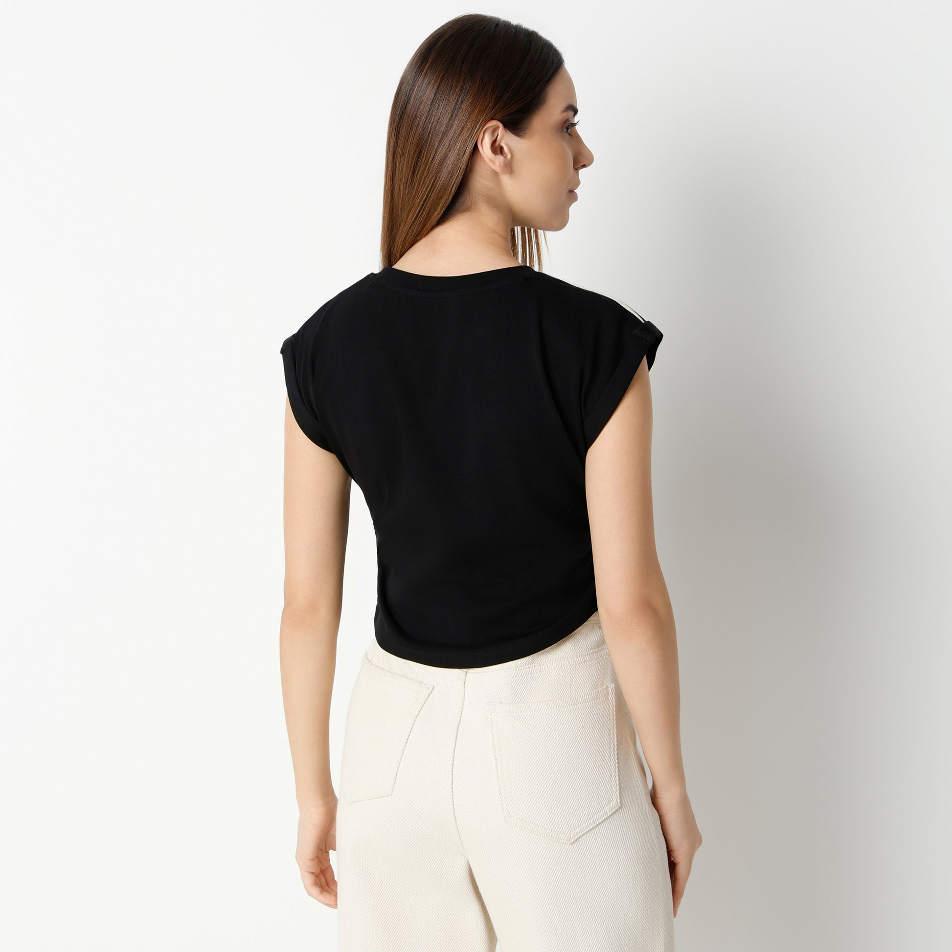 Slim Fit Solid Cropped T-Shirt