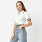 Slim Fit Solid Polo Neck Cropped T-Shirt