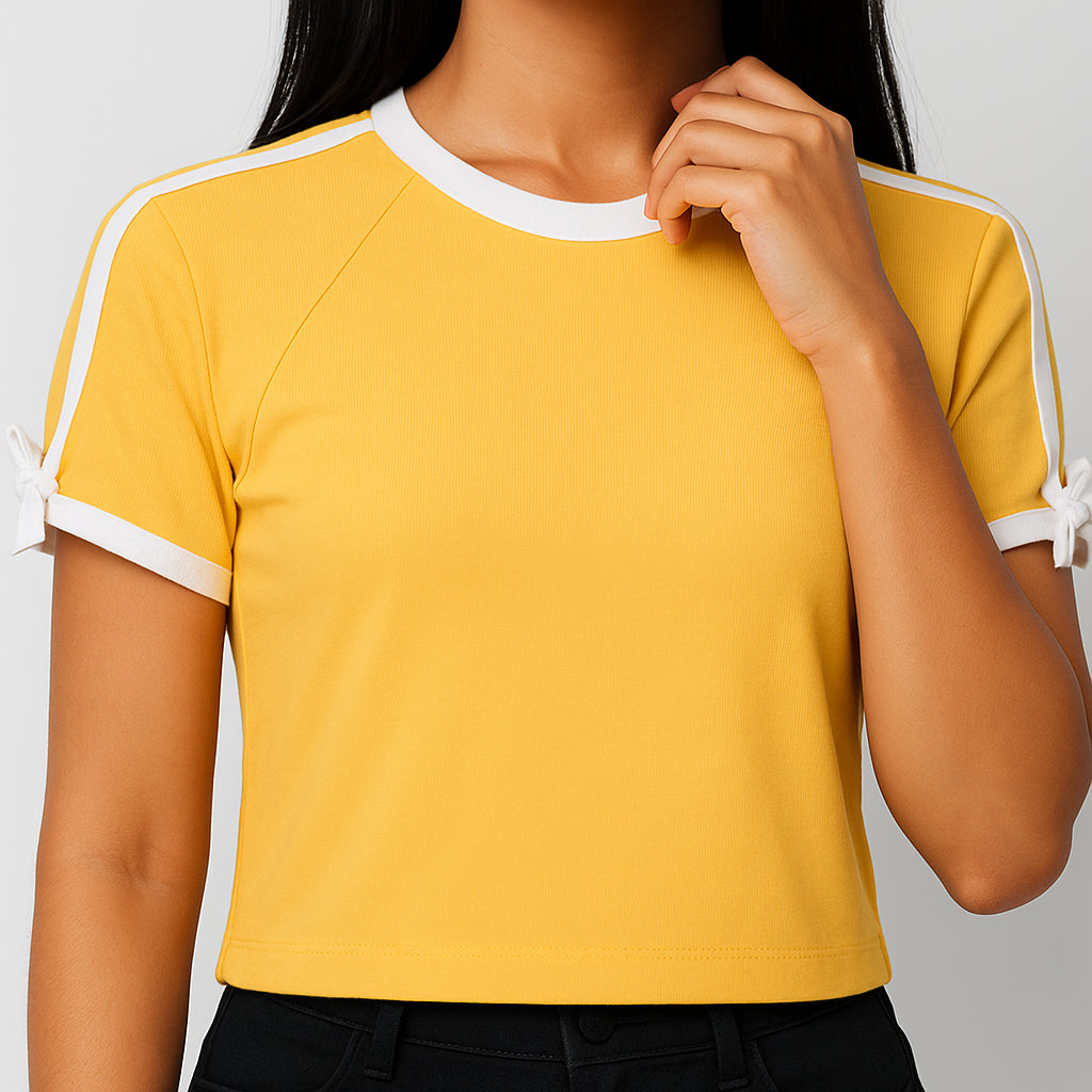 Buy Young Women Athleisure Tee With Tie Detail On Sleeve - Style Union