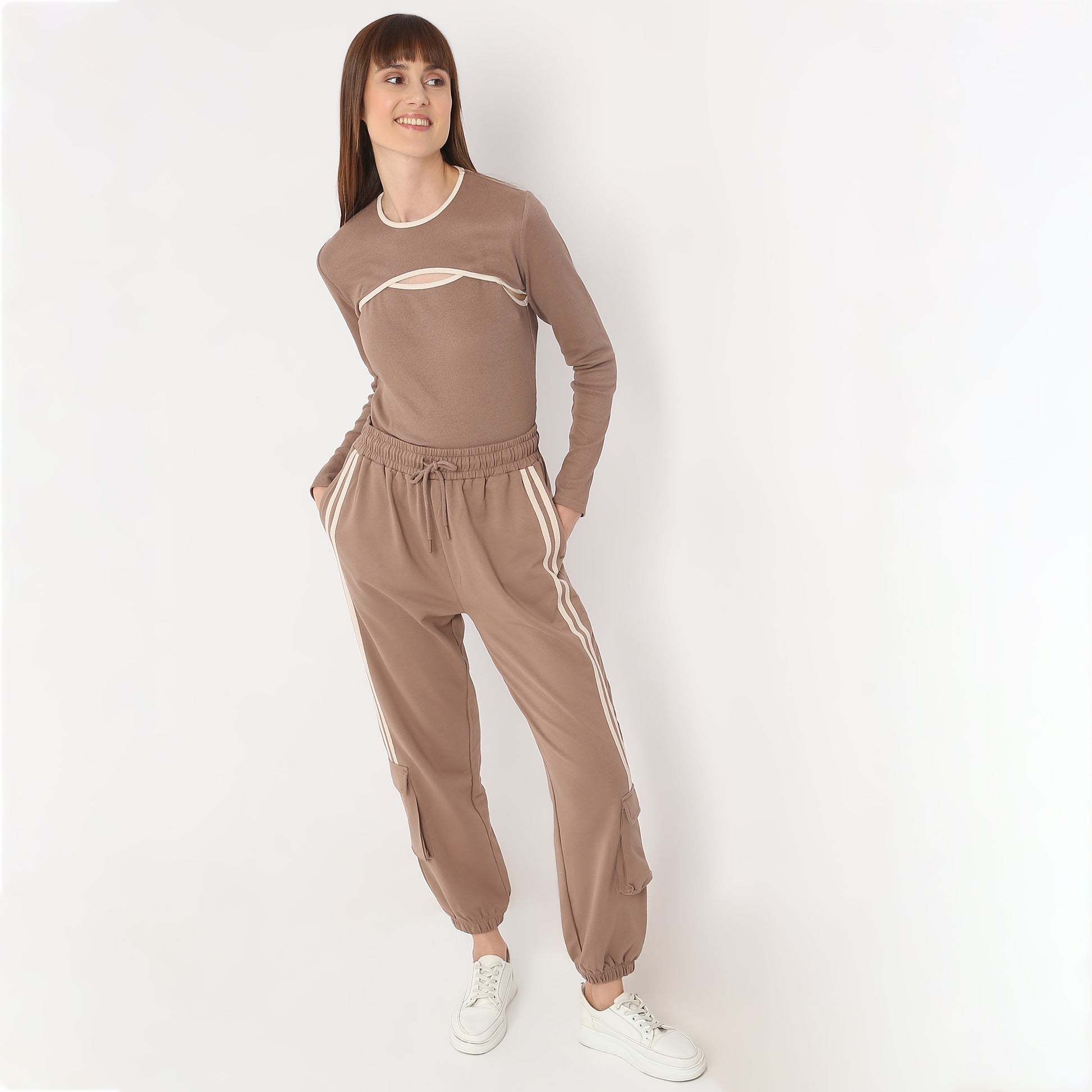 Slim Fit Full Sleeve with Cut Out Neck Detail T-Shirt