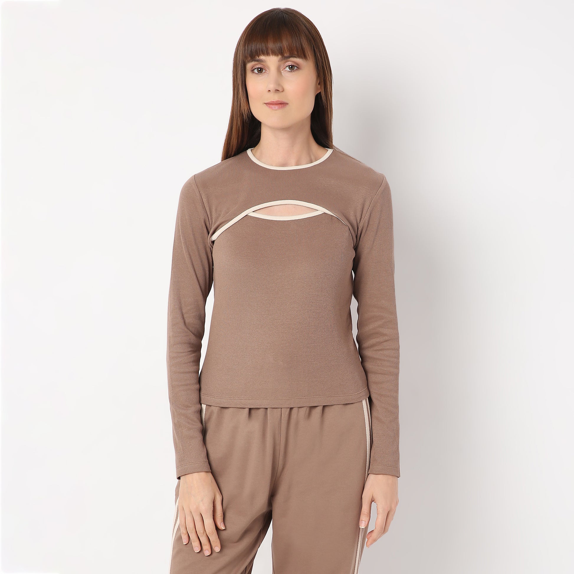 Slim Fit Full Sleeve with Cut Out Neck Detail T-Shirt