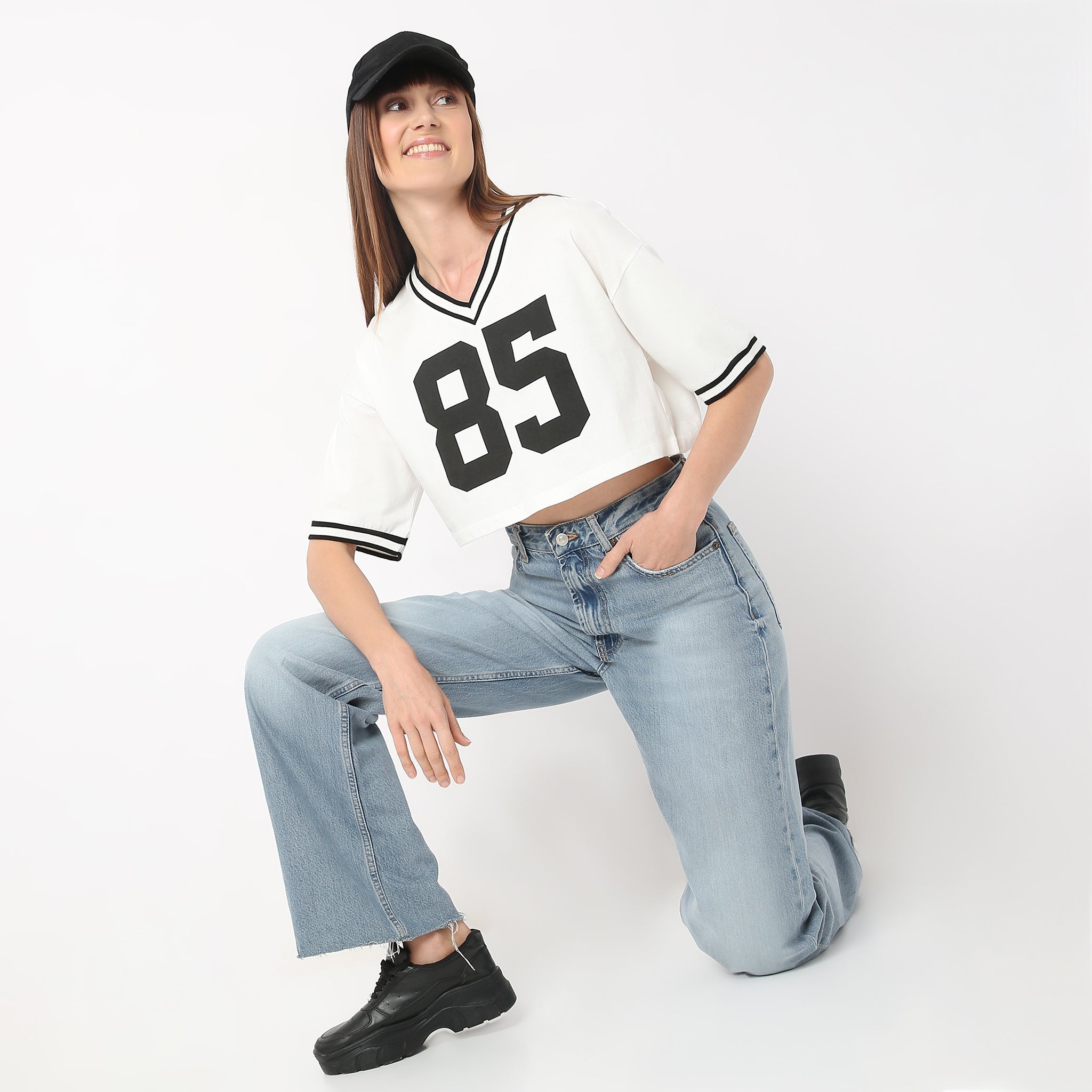 Boxy Fit Graphic V-Neck T-Shirt