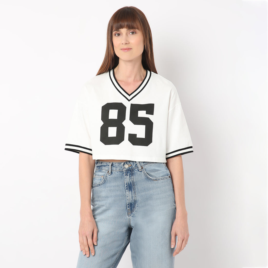 Boxy Fit Graphic V-Neck T-Shirt