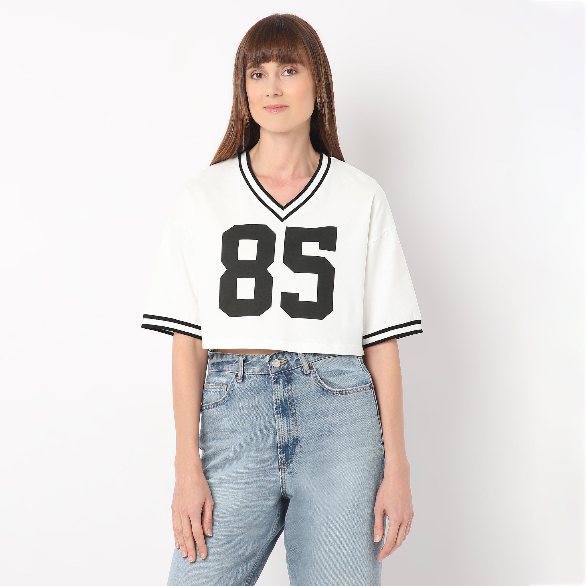 Boxy Fit Graphic V-Neck T-Shirt