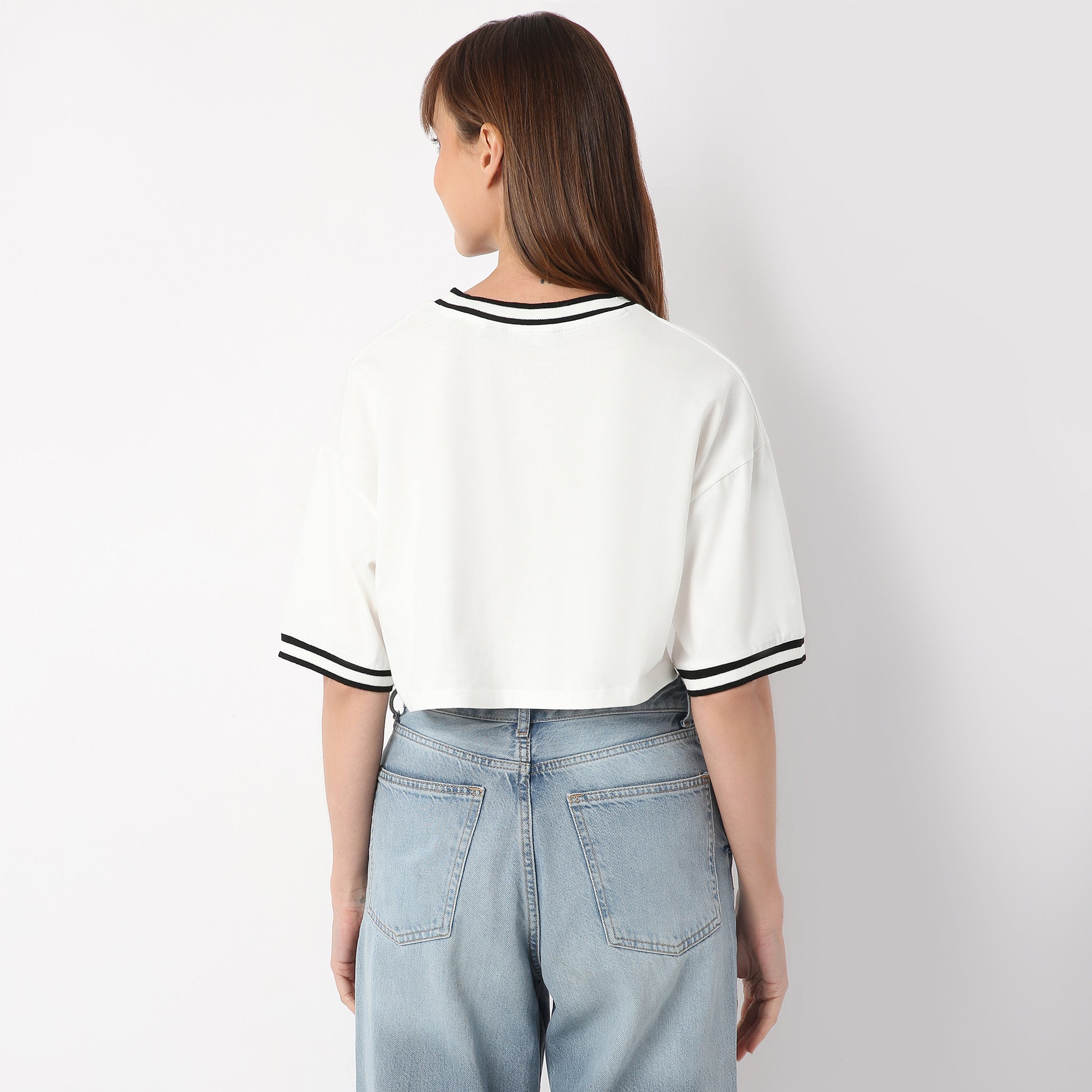 Boxy Fit Graphic V-Neck T-Shirt