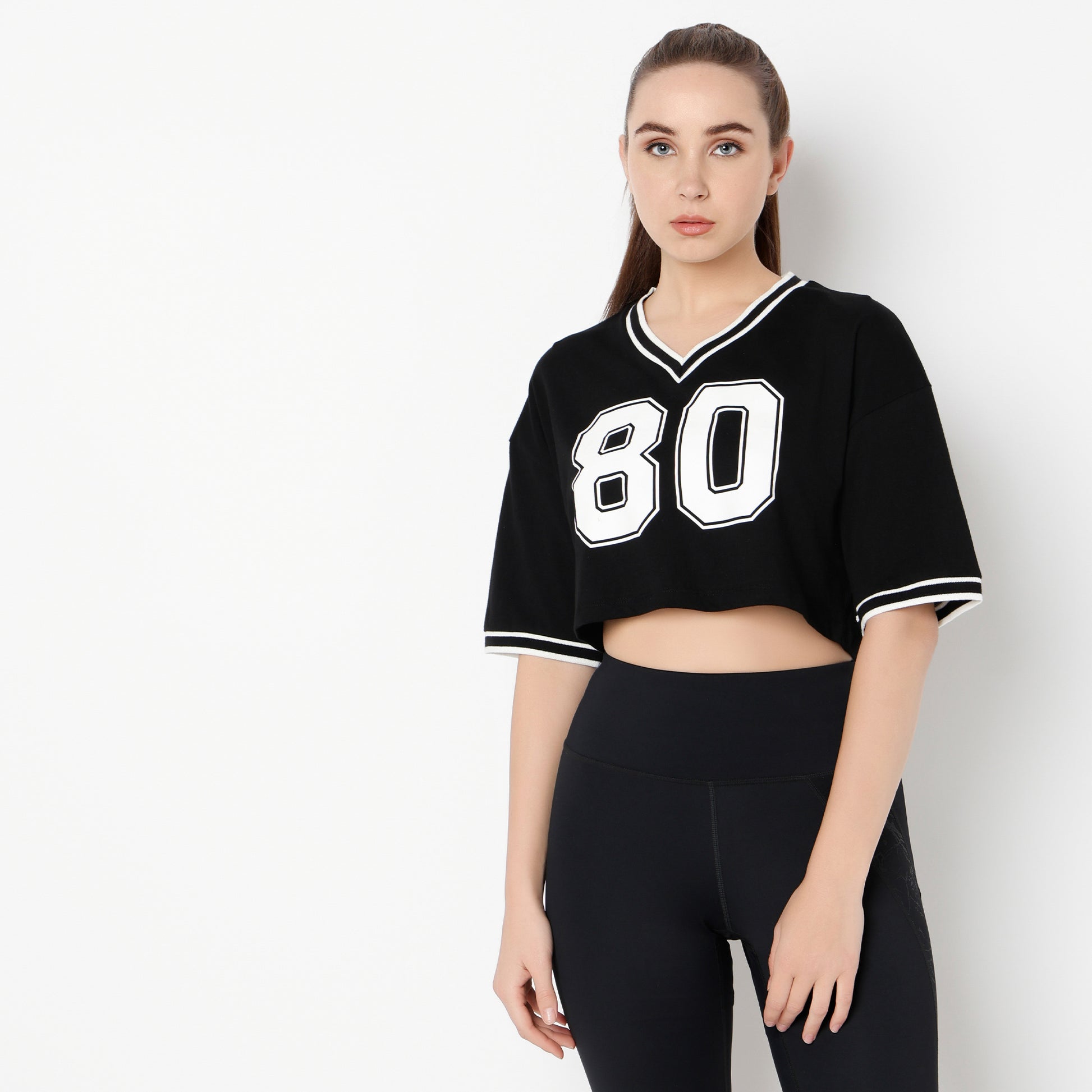 Boxy Fit Graphic V-Neck T-Shirt