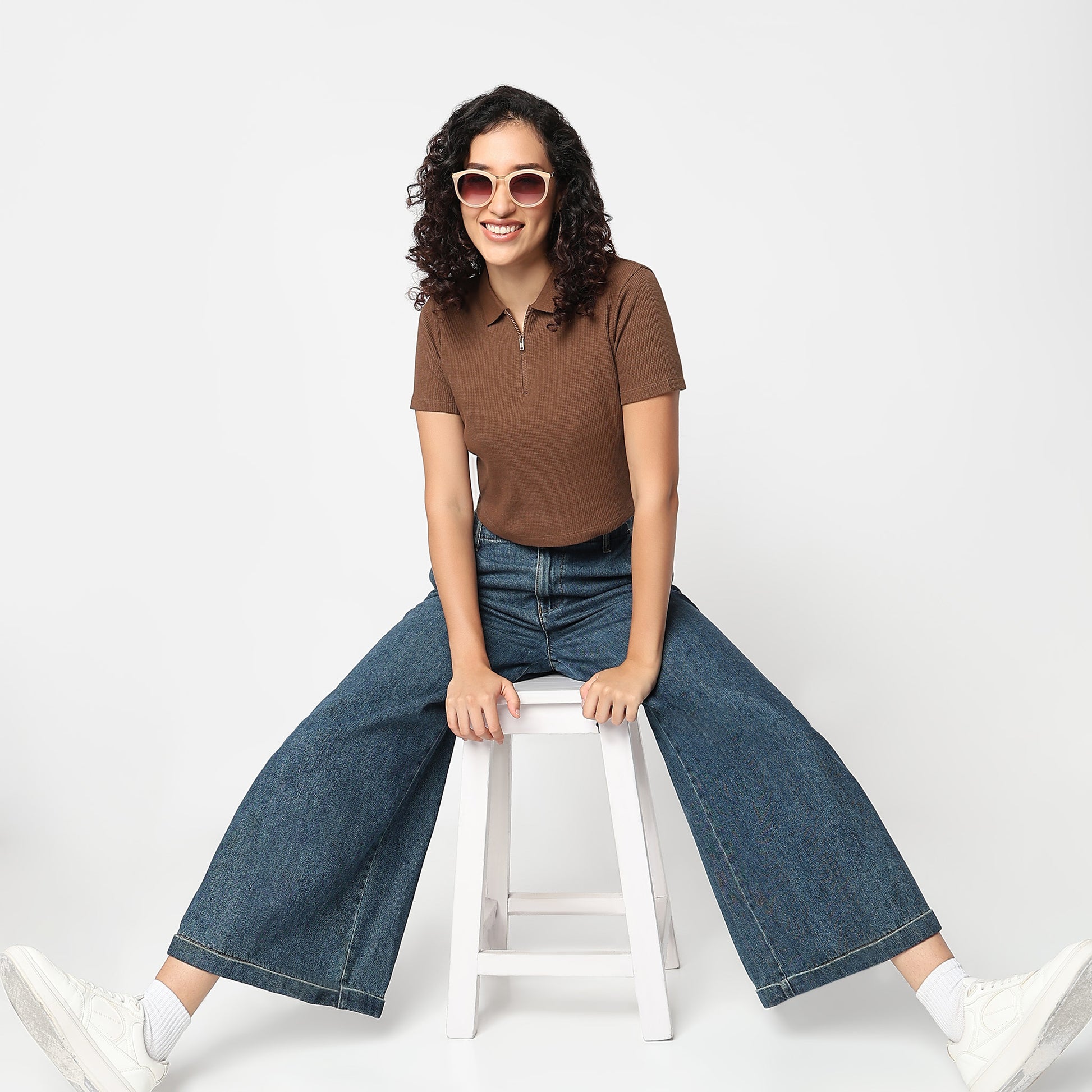 Slim Fit Athleisure T-Shirt with Partial Zipper Opening