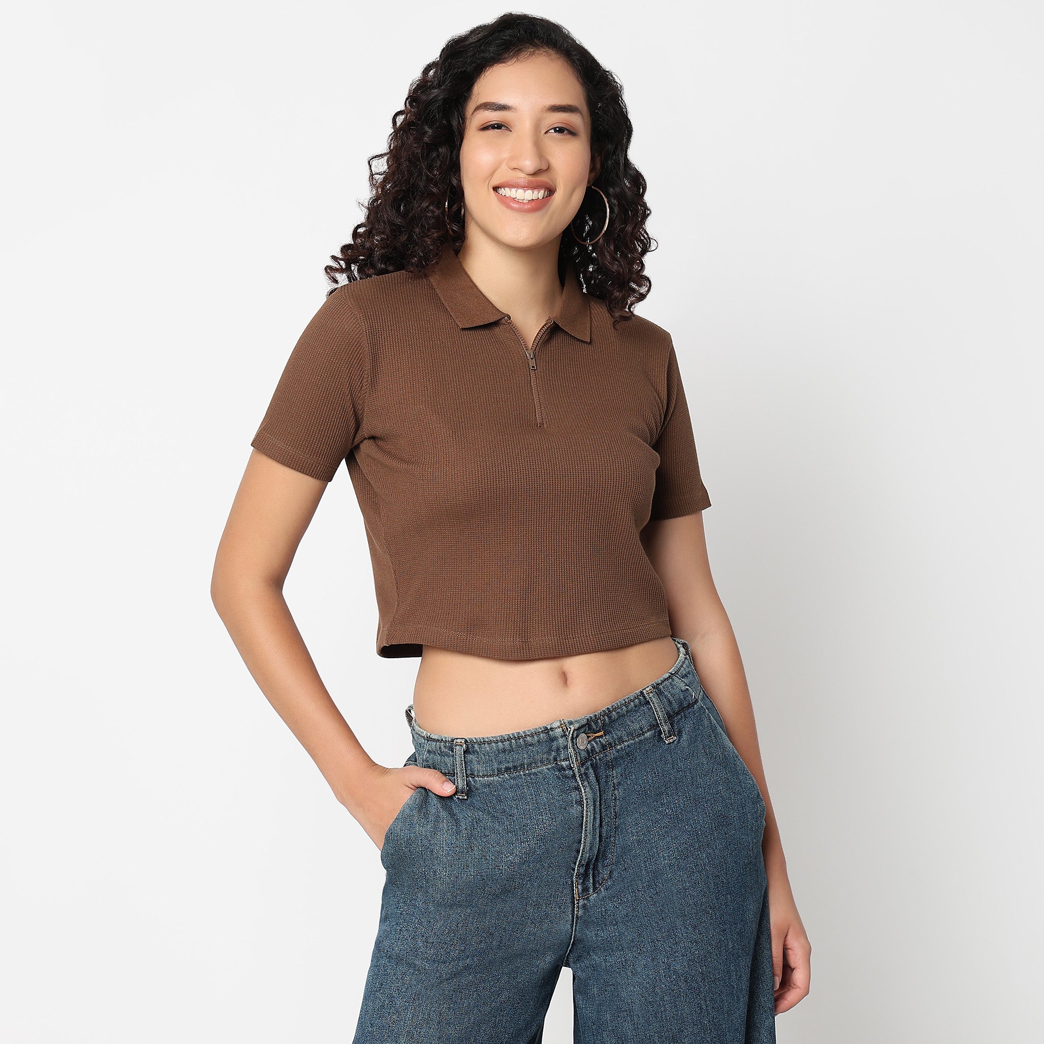 Slim Fit Athleisure T-Shirt with Partial Zipper Opening