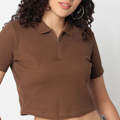 Slim Fit Athleisure T-Shirt with Partial Zipper Opening