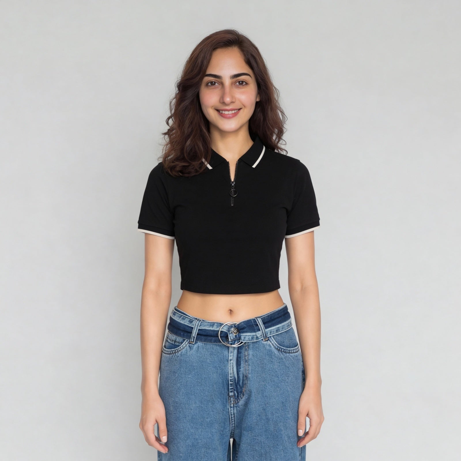 Solid Slim Fit Crop T-Shirt