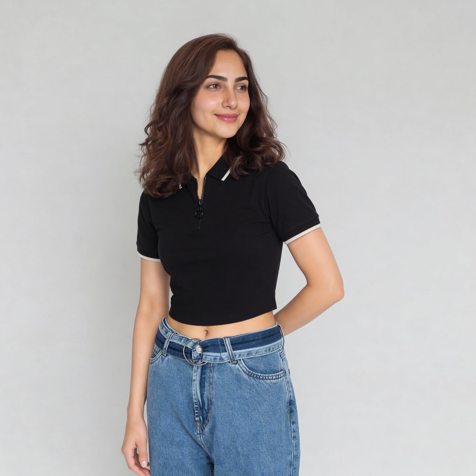 Solid Slim Fit Crop T-Shirt