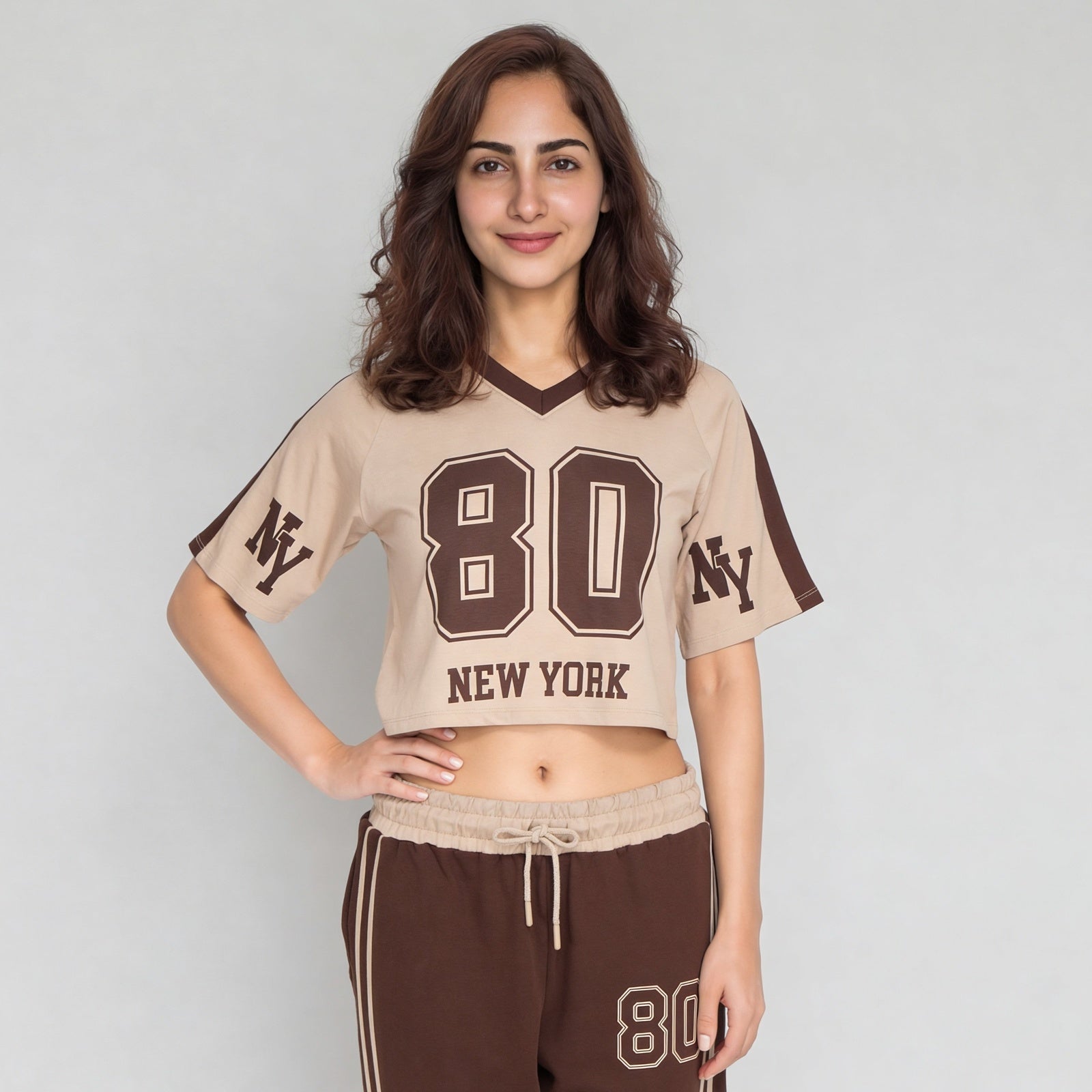 Cotton Graphic V-Neck Crop T-Shirt