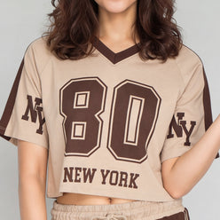 Cotton Graphic V-Neck Crop T-Shirt