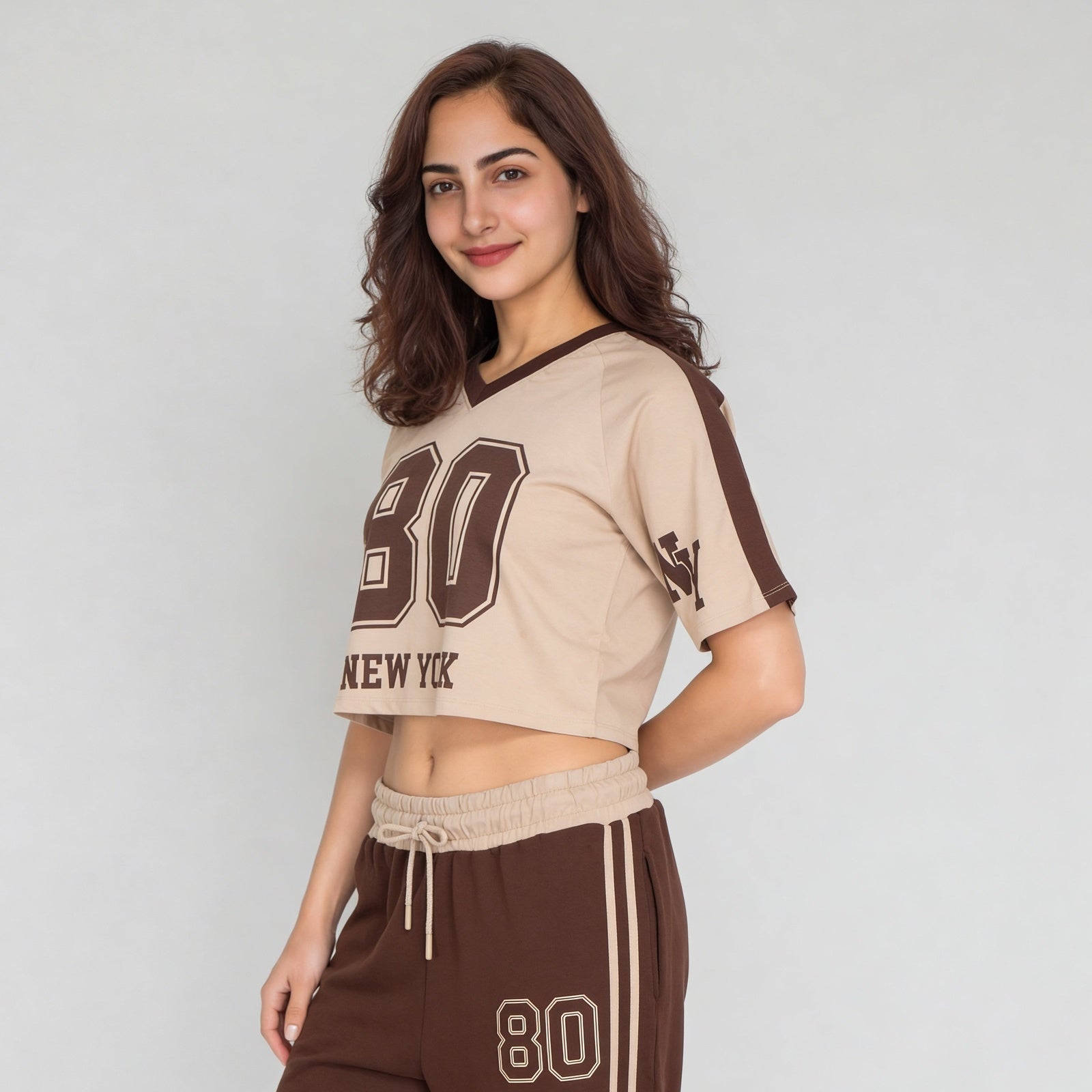 Cotton Graphic V-Neck Crop T-Shirt